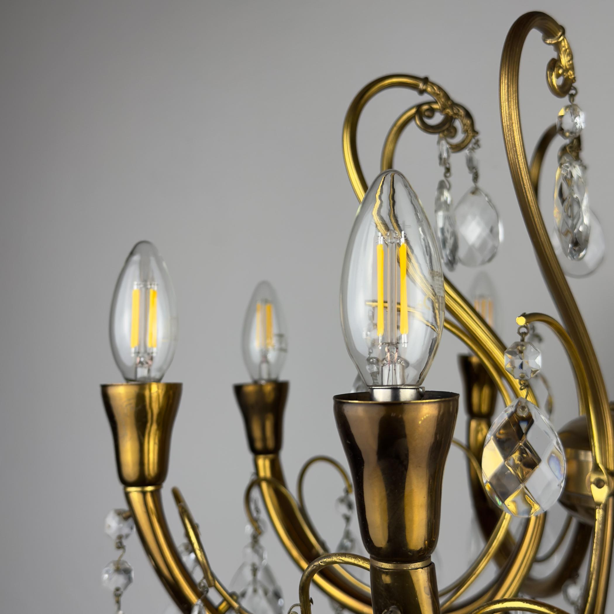 Ottone Lampadario in cristallo d'epoca, Italia anni '50 in vendita