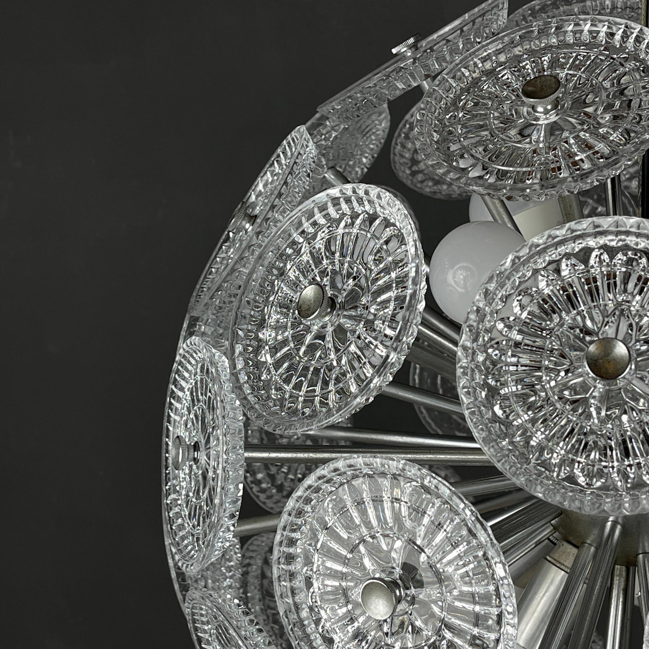 20th Century Vintage crystal chandelier Sputnik Dandelion Italy 1960s  For Sale