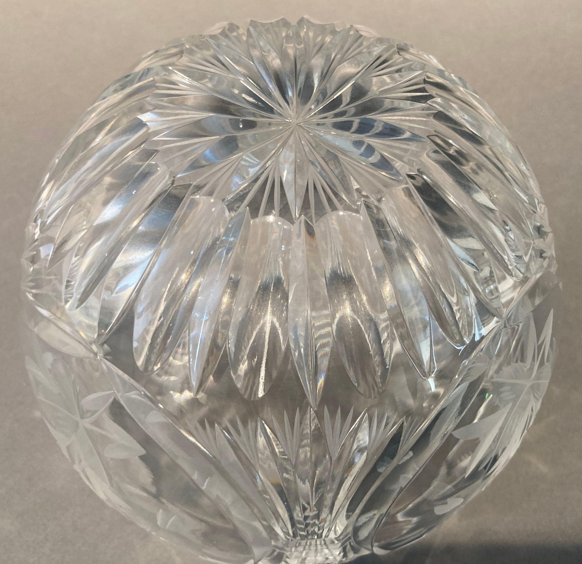Vintage Crystal Clear Etched Flower Vase Decorative Rose Bowl For Sale 2