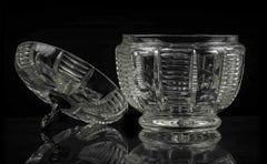Vintage Crystal Container with Brass Accents, Italy, 1970s, 16x13 cm