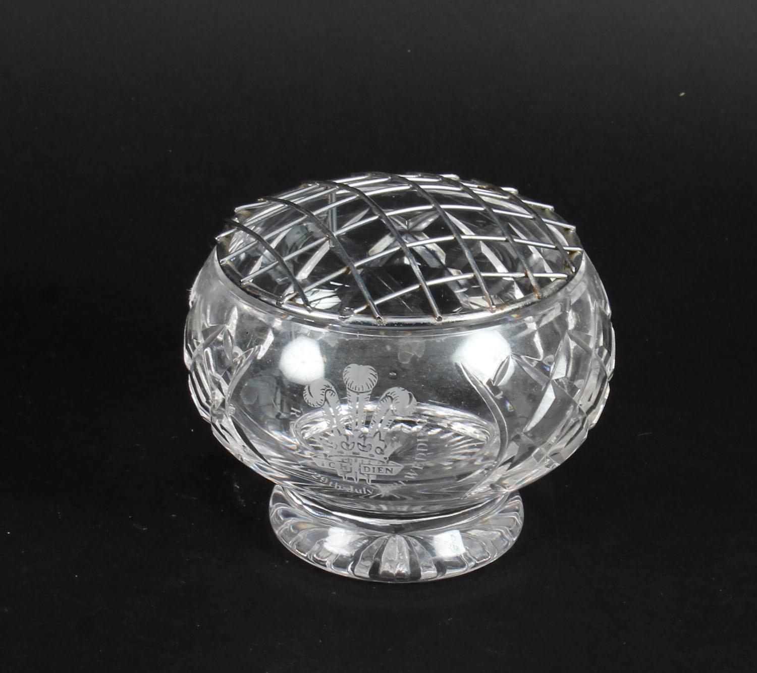 Vintage Crystal Cut Glass Rose Bowl Flower Vase Royal Wedding, 1981 6