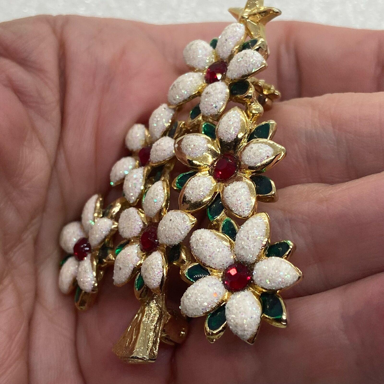 thumbnail image 2 of ZARD Poinsettia Christmas Red Flower Brooch Pin With Crystal Accents 2 of 4