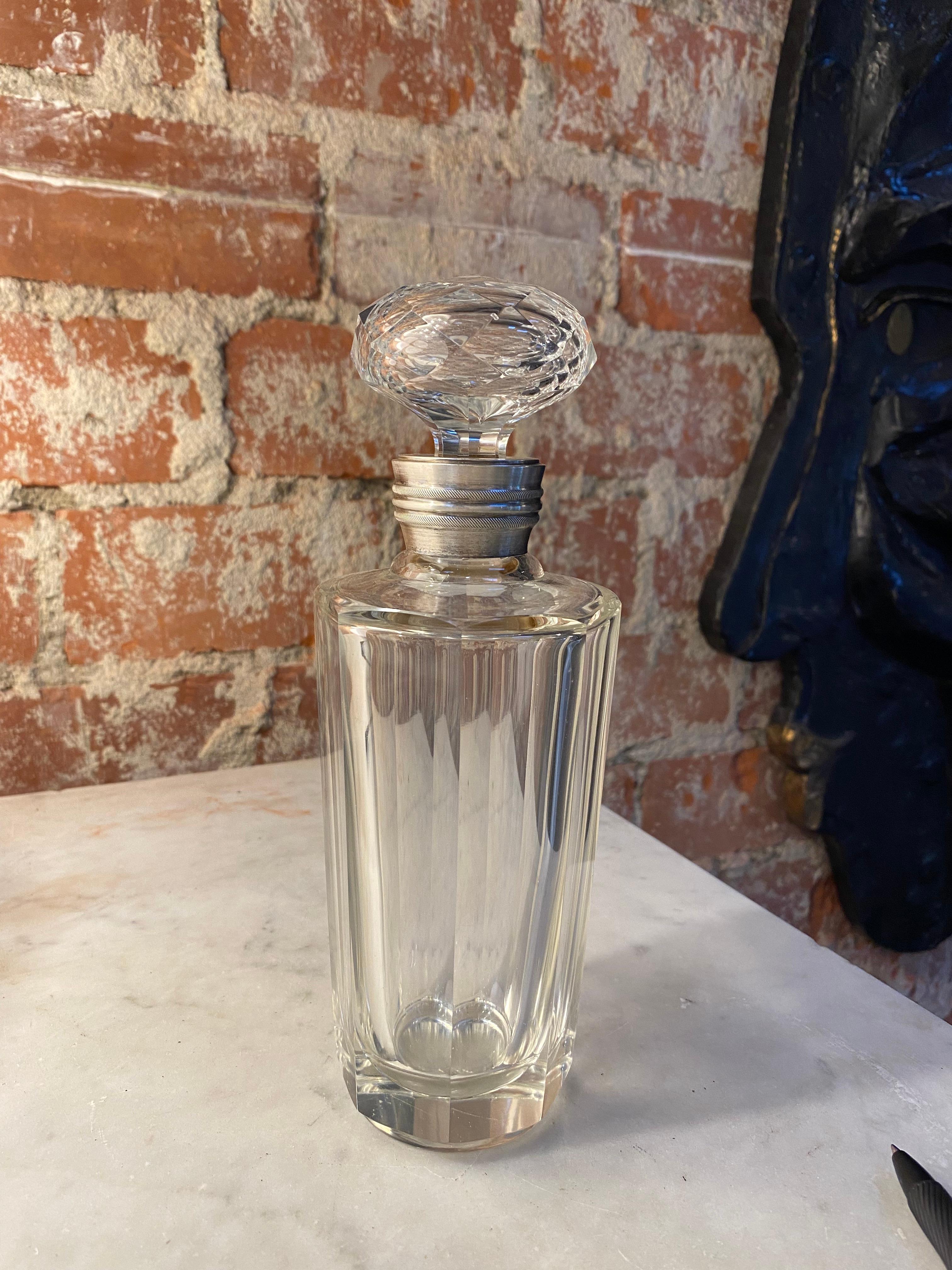Silver Vintage Crystal Decanter / Bottle, Italy, 1950s