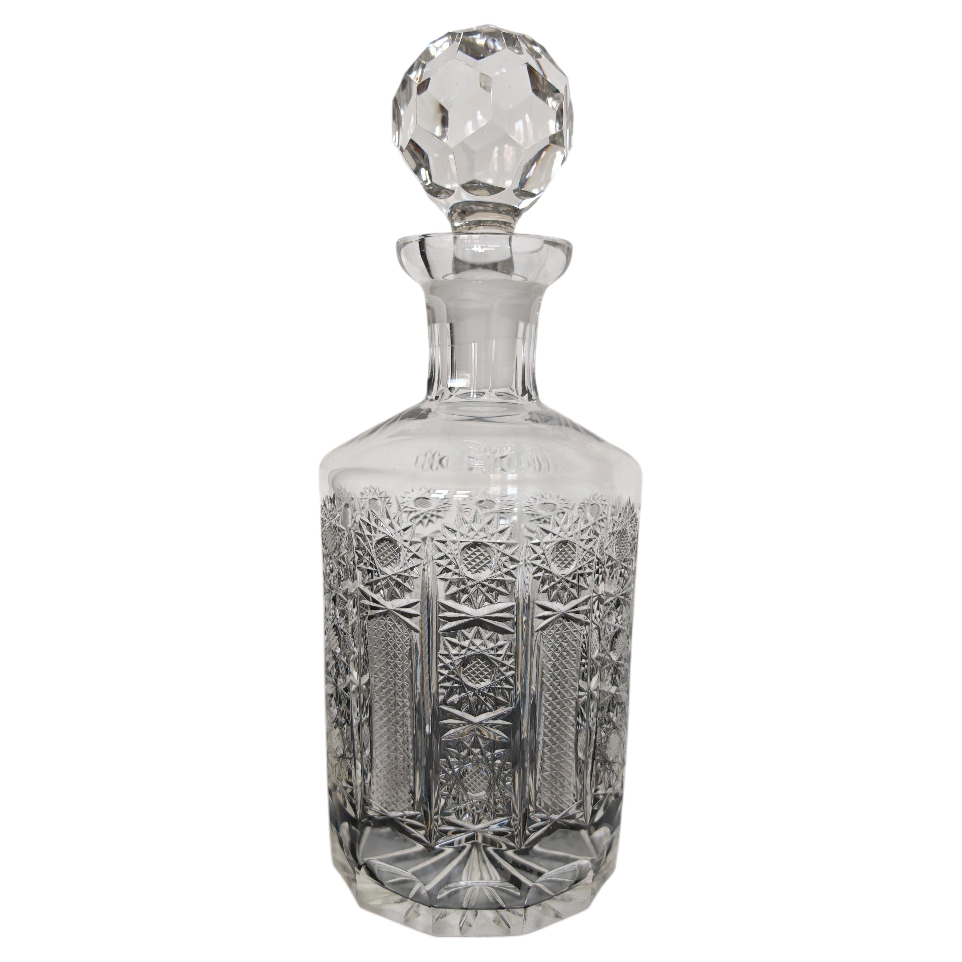Vintage Crystal Decanter with rich ornaments, Czech Republic 1960s For Sale