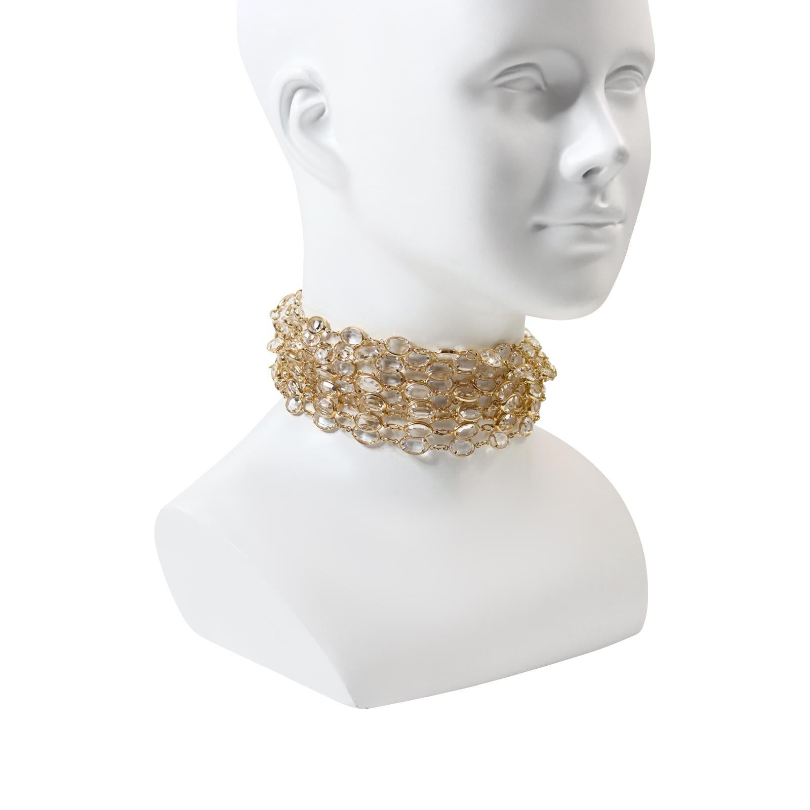 Vintage Crystal Diamante Wide Choker Circa 1980s In Good Condition For Sale In New York, NY