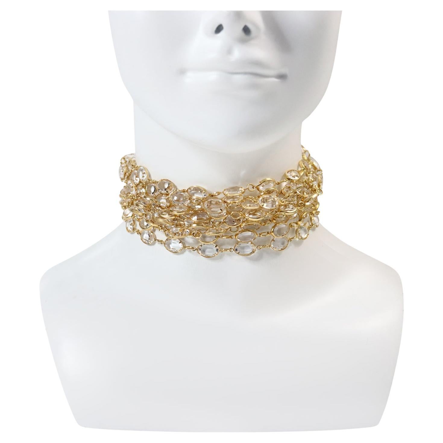 Vintage Crystal Diamante Wide Choker Circa 1980s For Sale