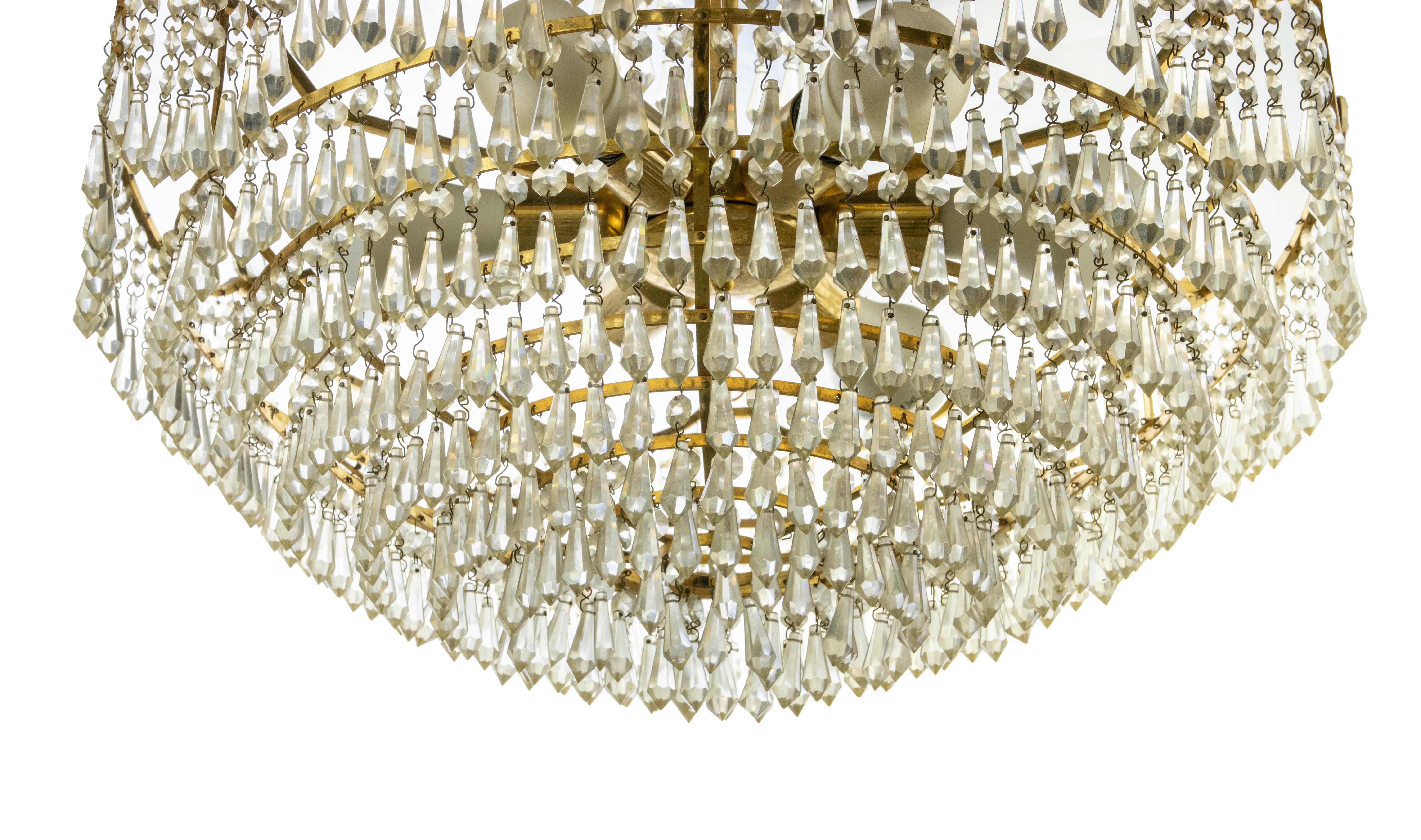 Gilt Vintage Crystal Drops Chandelier, Italy 1970s For Sale