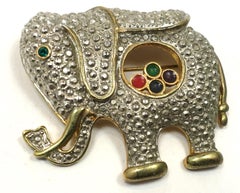Vintage Crystal Elephant Brooch