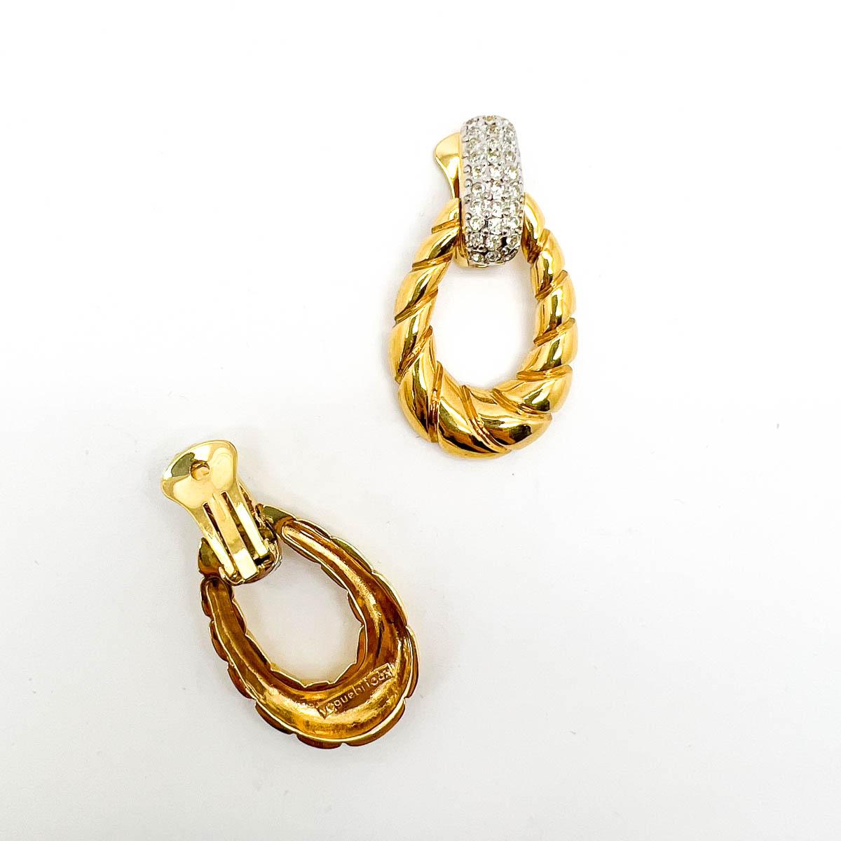Women's Vintage VOGUE BIJOUX Crystal Embellished Doorknocker Earrings 1980s For Sale