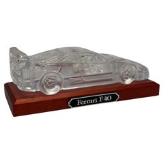 Vintage Crystal Ferrari F40 Paperweight on Wood Pedestal by Hofbauer of Germany