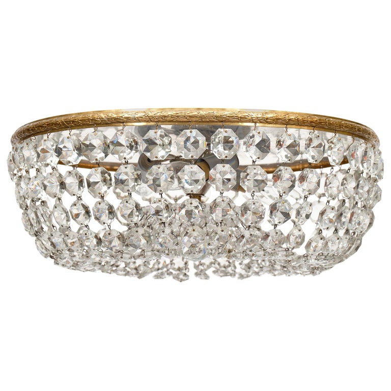 Vintage Crystal Flush Mount Chandelier at 1stDibs