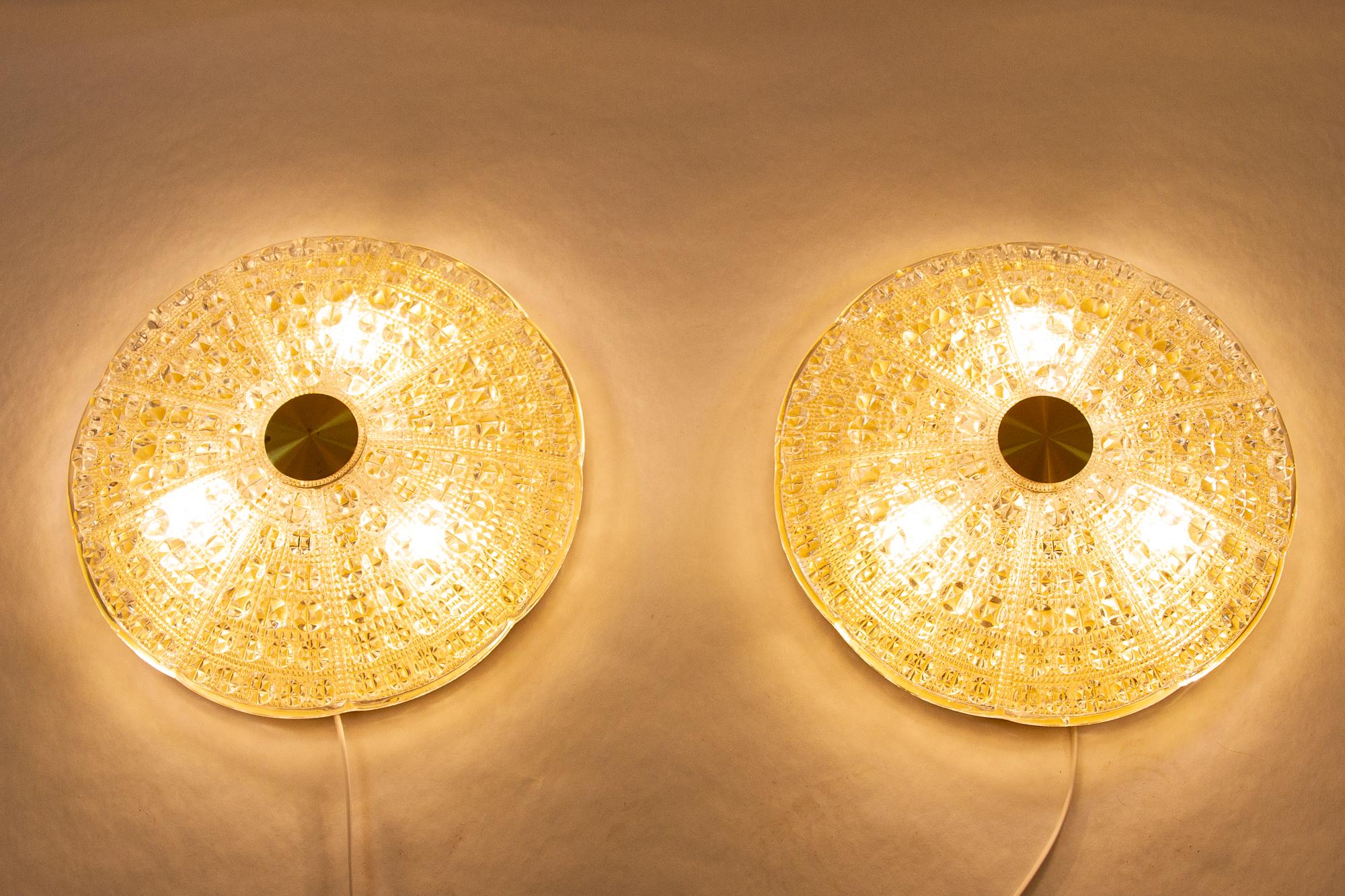 Danish Vintage Crystal Flush Mounted Ceiling Lamps by Carl Fagerlund, 1960s