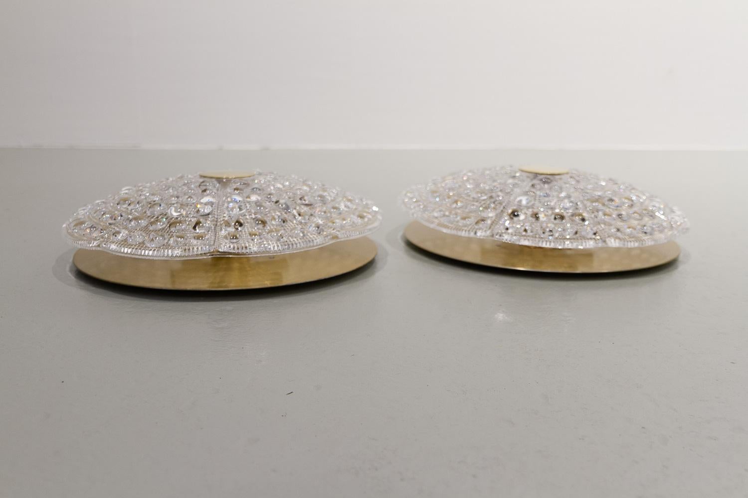 Danish Vintage Crystal Flush Mounted Ceiling Lamps by Carl Fagerlund, 1960s. Set of 2. For Sale