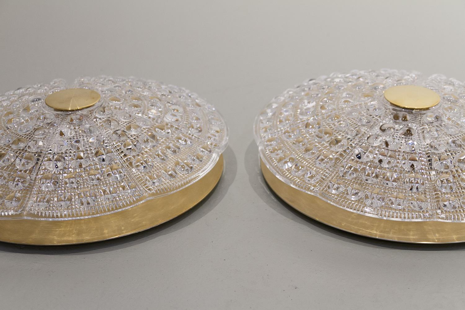 Vintage Crystal Flush Mounted Ceiling Lamps by Carl Fagerlund, 1960s. Set of 2. In Good Condition For Sale In Asaa, DK