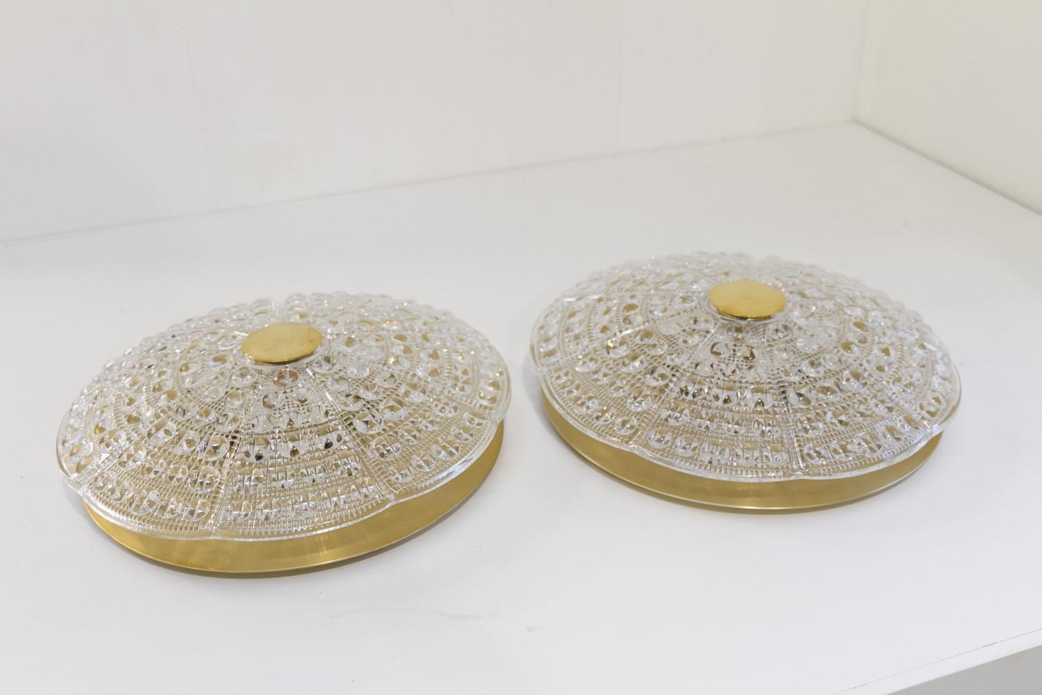 Vintage Crystal Flush Mounted Ceiling Lamps by Carl Fagerlund, 1960s. Set of 2. For Sale 1