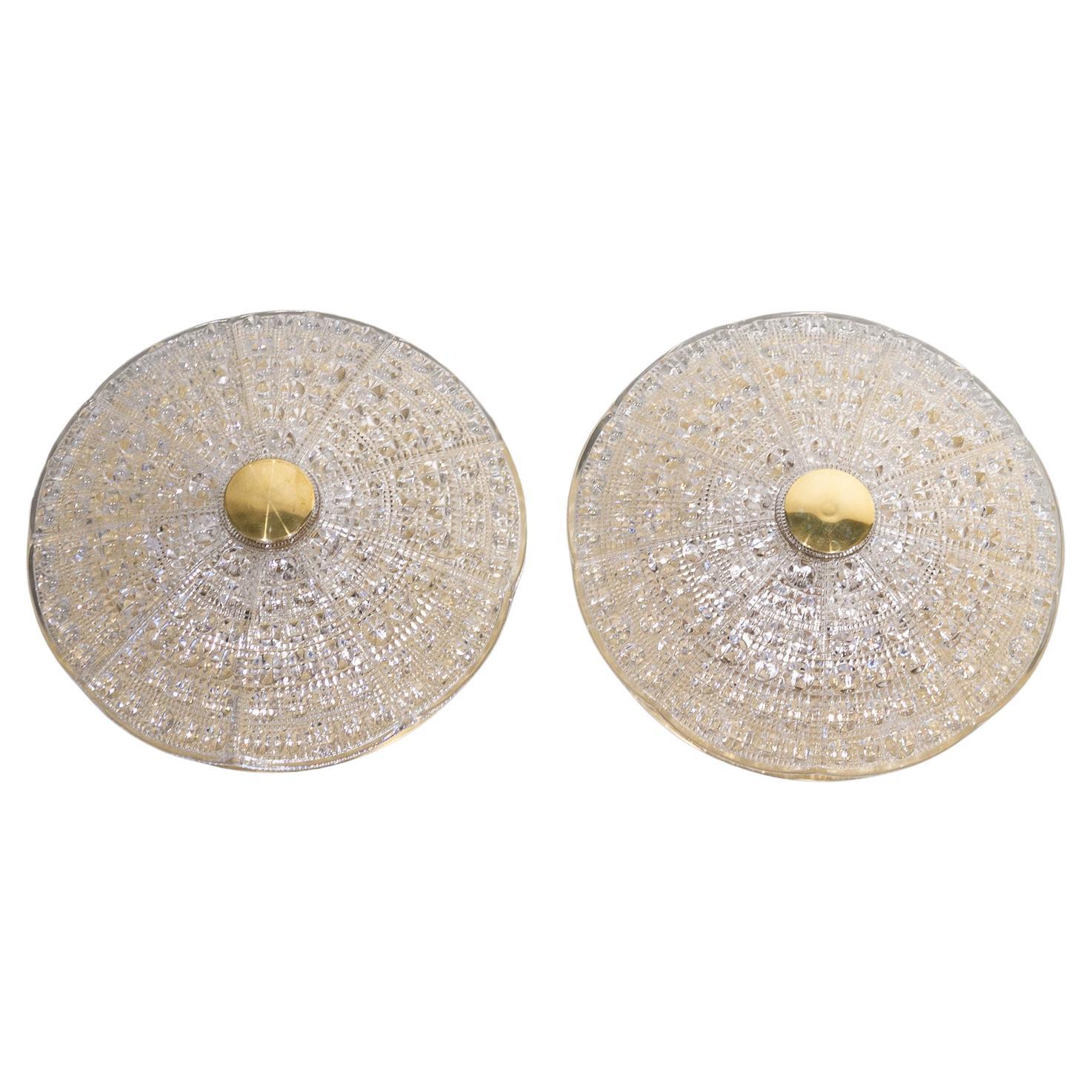 Vintage Crystal Flush Mounted Ceiling Lamps by Carl Fagerlund, 1960s. Set of 2. For Sale