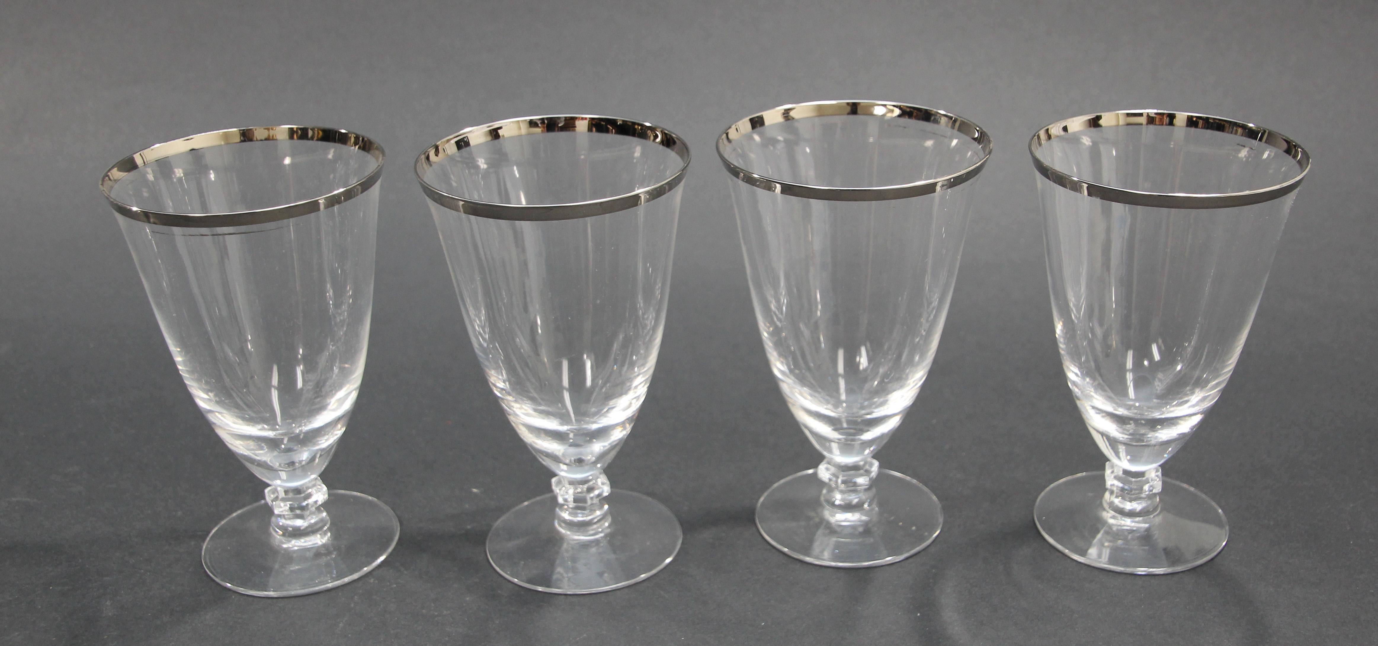 Vintage Crystal Footed Drinking Glasses Silver Rimmed Goblets For Sale 6