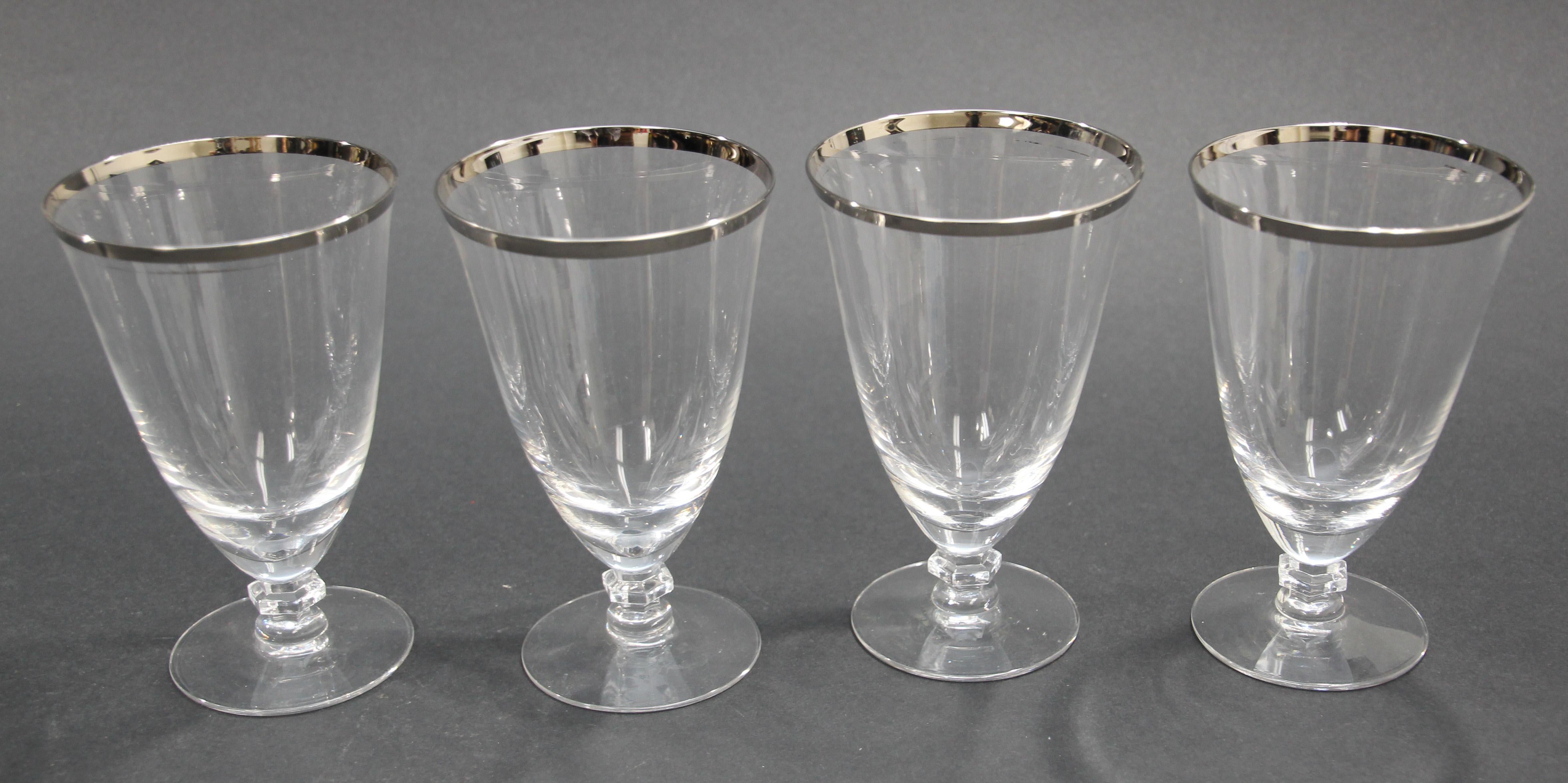 Vintage Crystal Footed Drinking Glasses Silver Rimmed Goblets For Sale 8