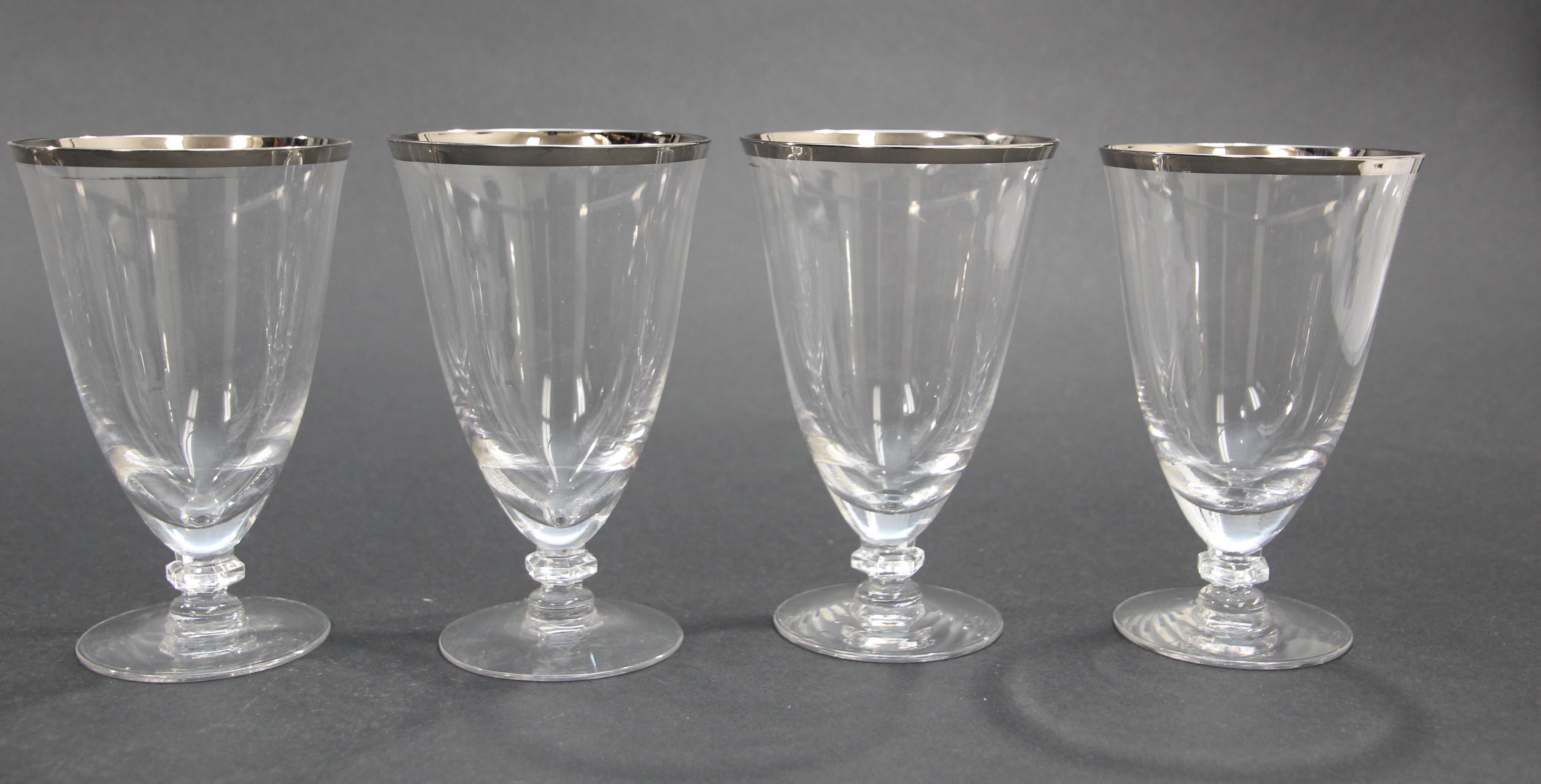 Vintage Crystal Footed Drinking Glasses Silver Rimmed Goblets For Sale 9