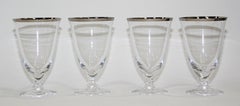 Vintage Crystal Footed Drinking Glasses Silver Rimmed Goblets