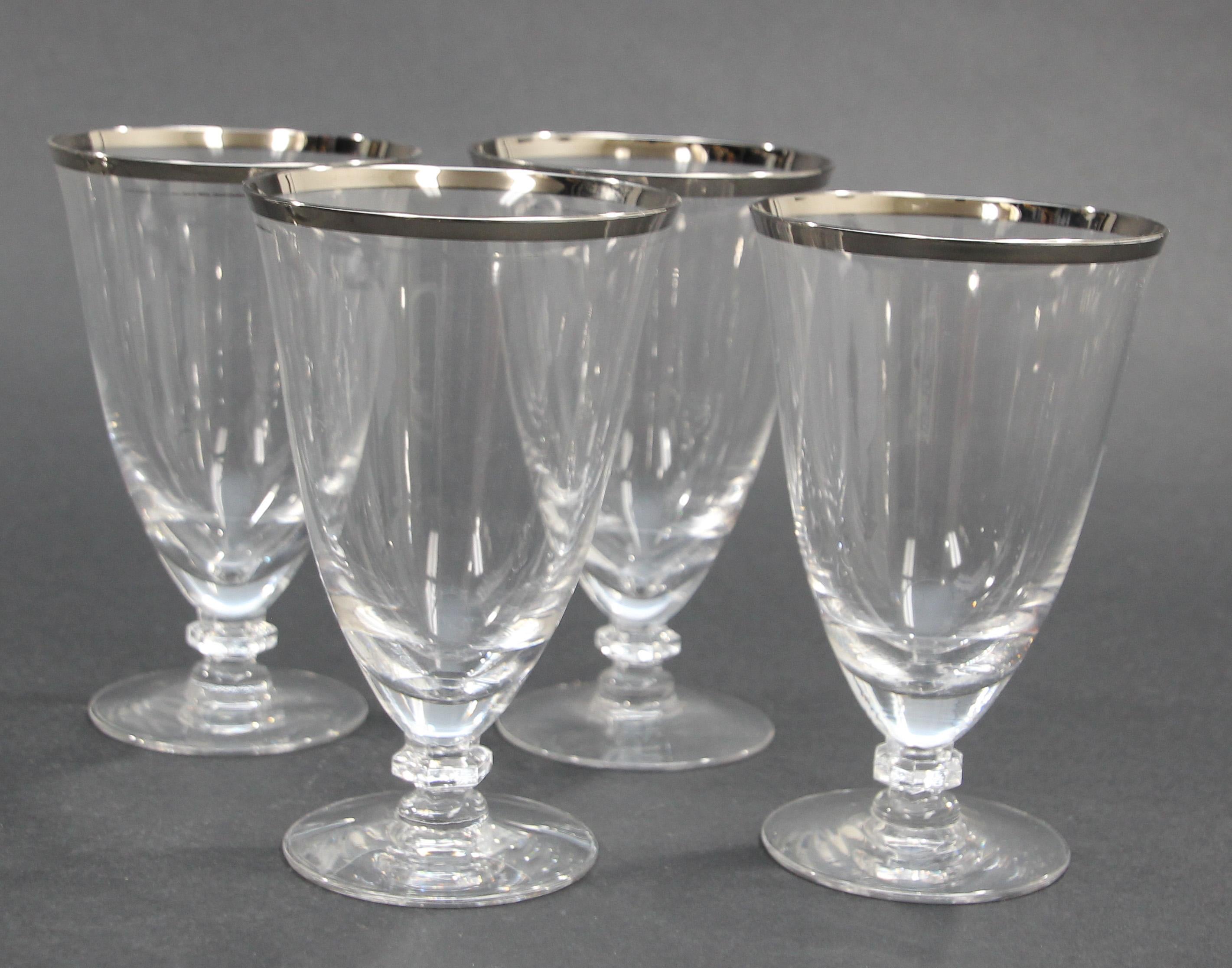 Vintage Crystal Footed Drinking Glasses Silver Rimmed Goblets For Sale 11