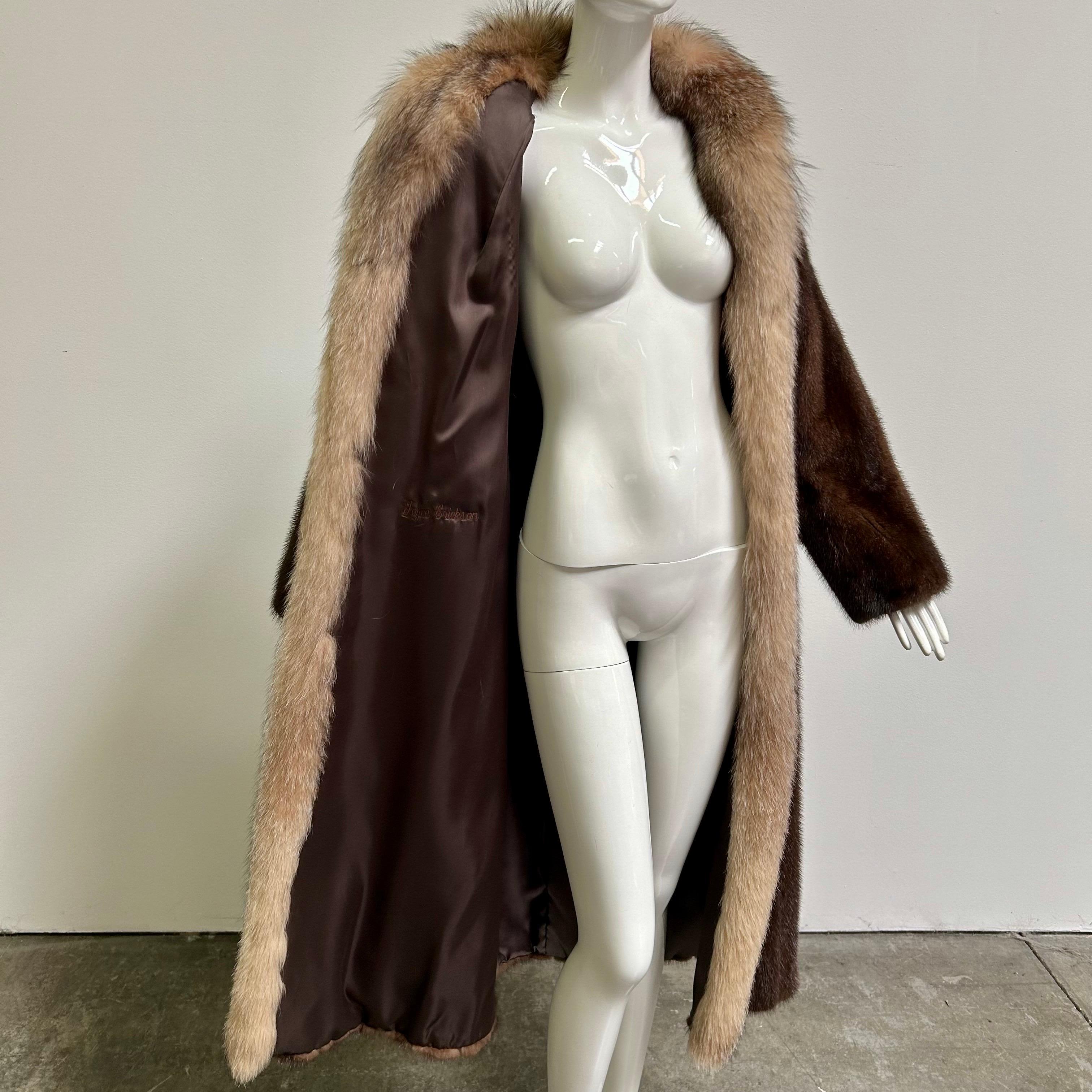 Vintage Crystal Fox + Mink Fur Full Length Coat For Sale 7