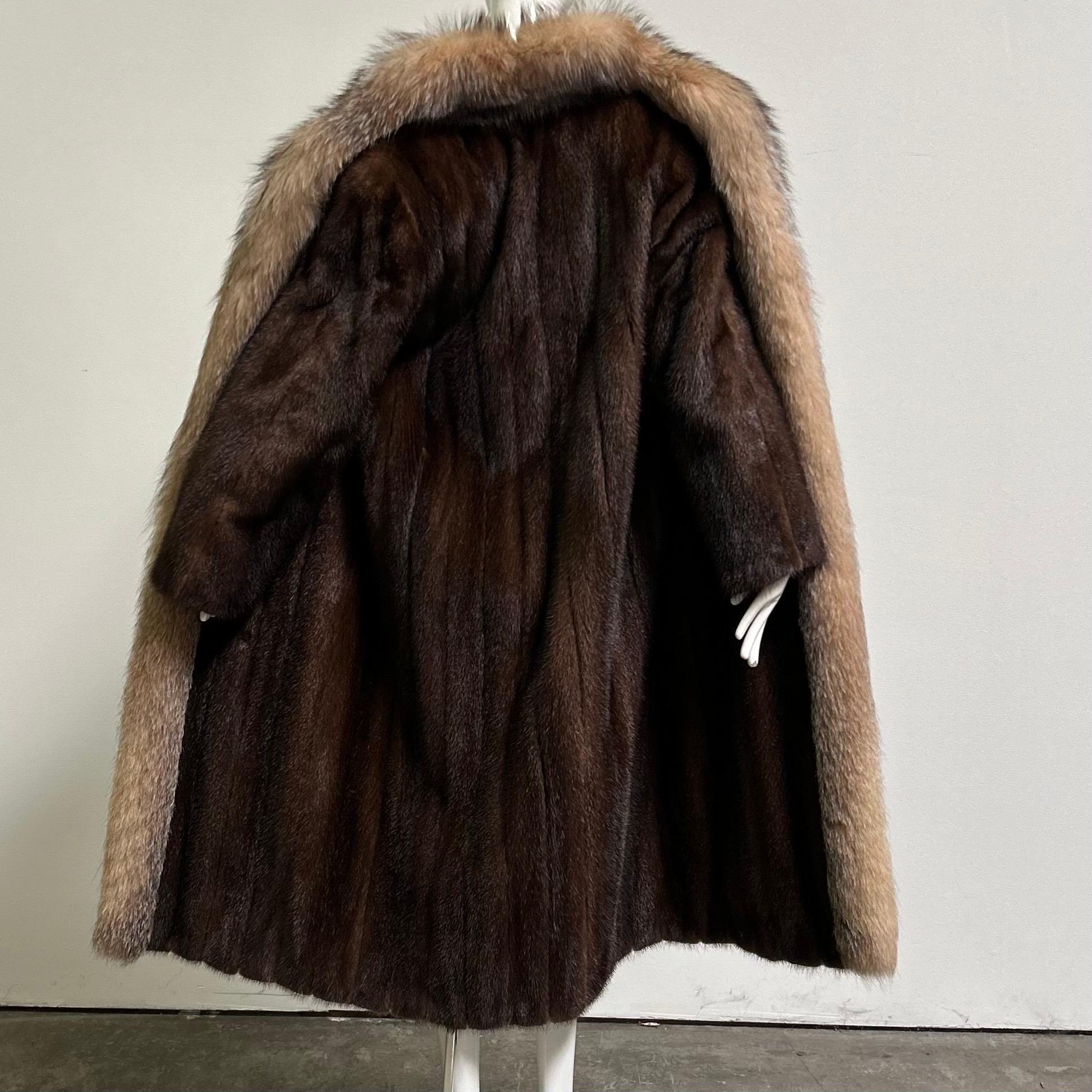 Black Vintage Crystal Fox + Mink Fur Full Length Coat For Sale