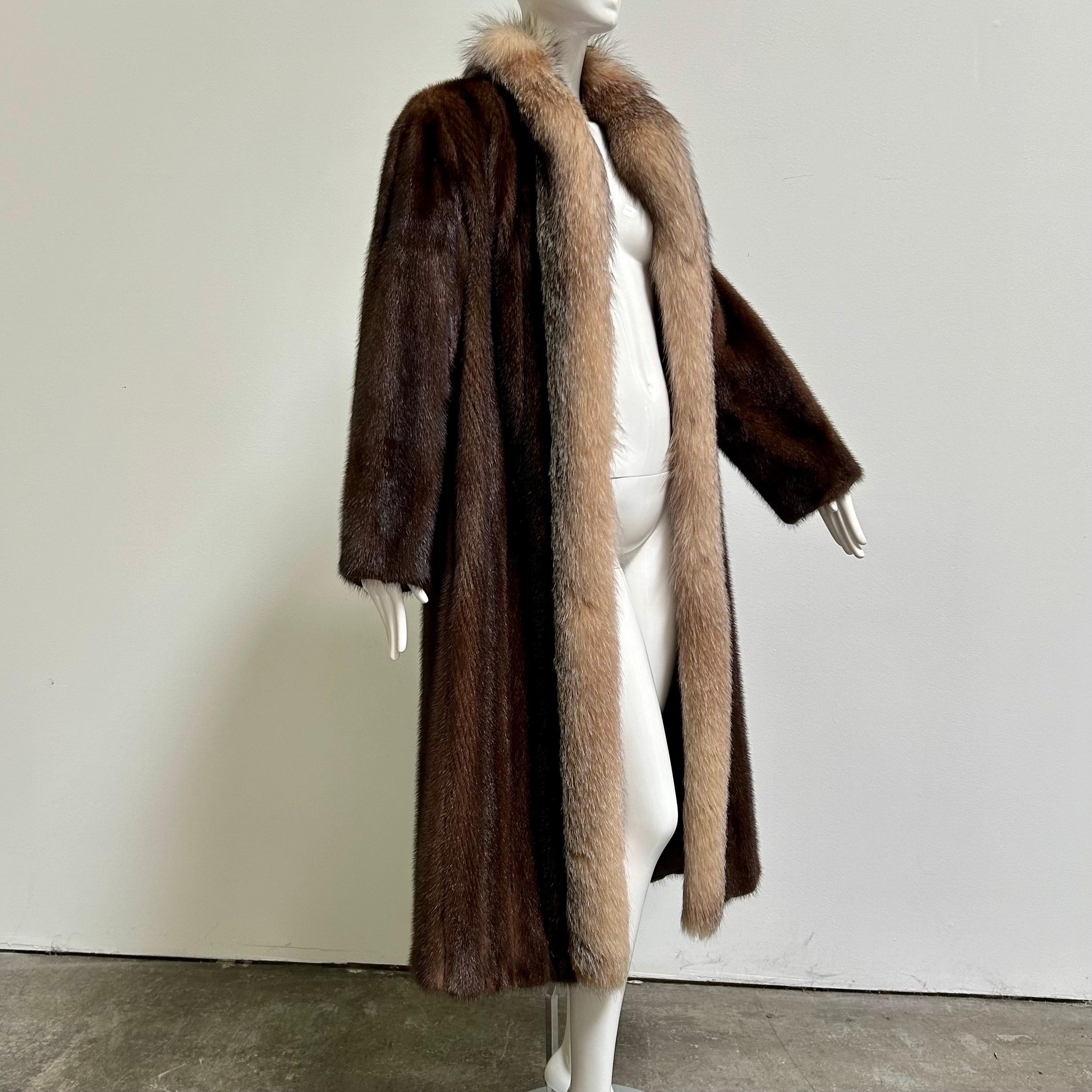 Vintage Crystal Fox + Mink Fur Full Length Coat In Excellent Condition For Sale In Sparks, NV