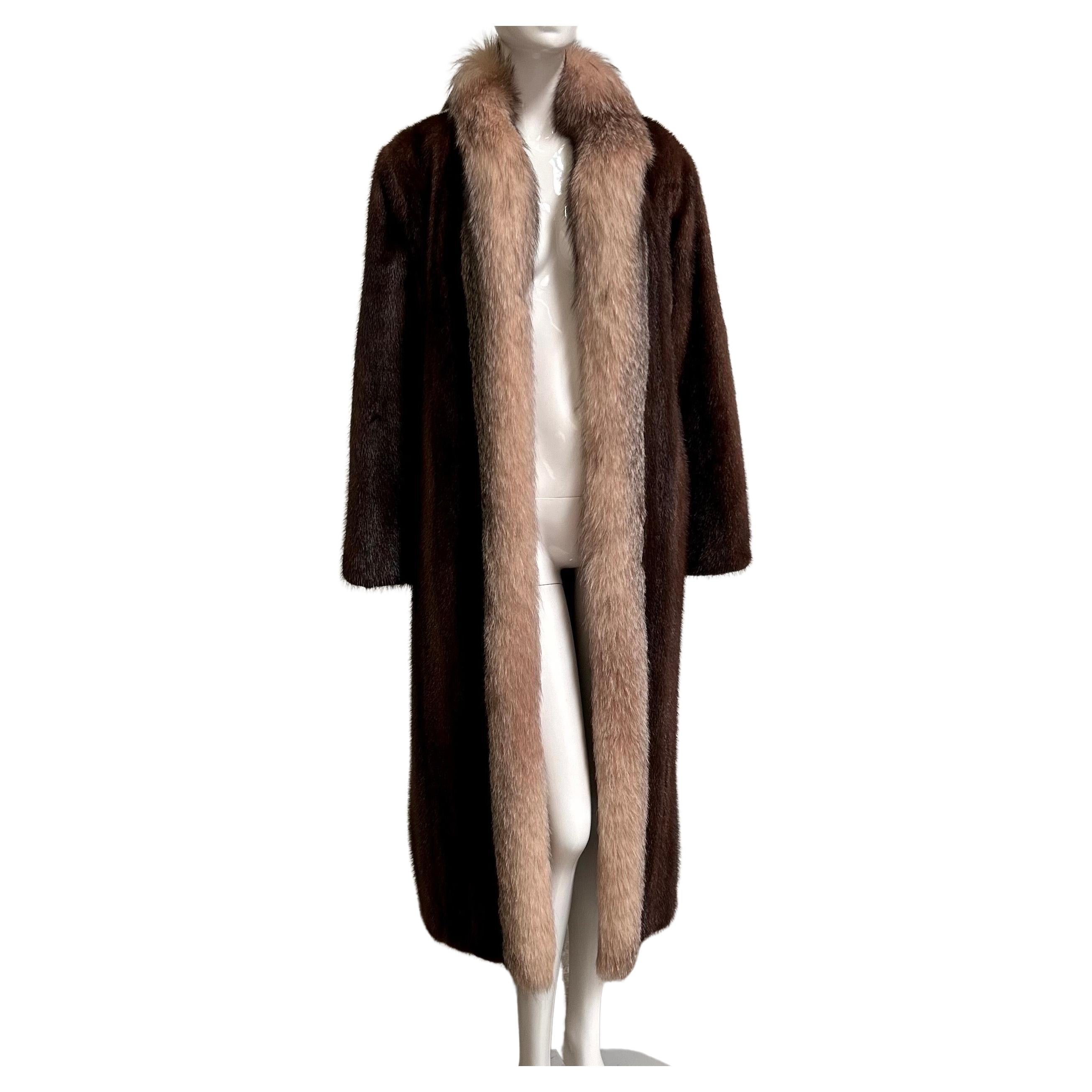 Women's Vintage Crystal Fox + Mink Fur Full Length Coat For Sale