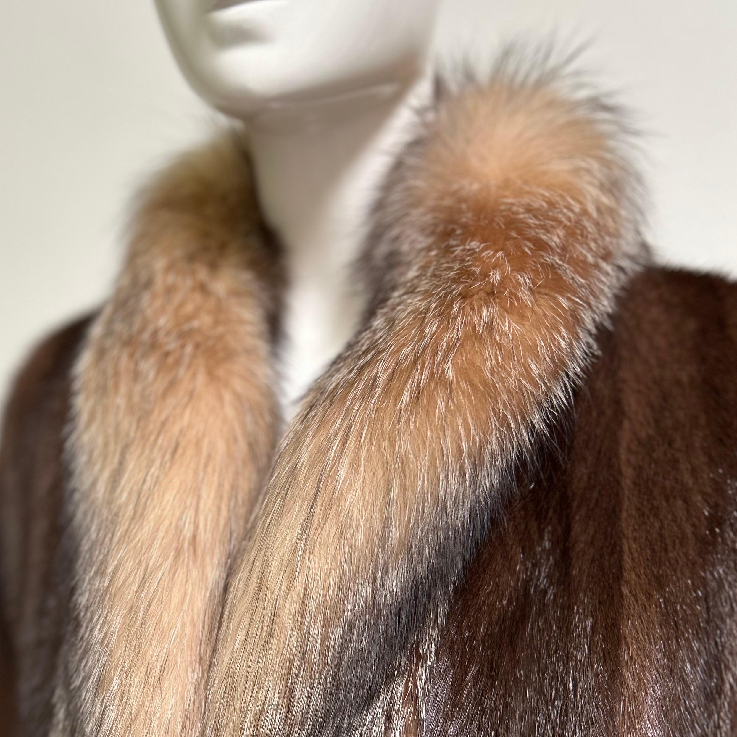 Vintage Crystal Fox + Mink Fur Full Length Coat For Sale 3