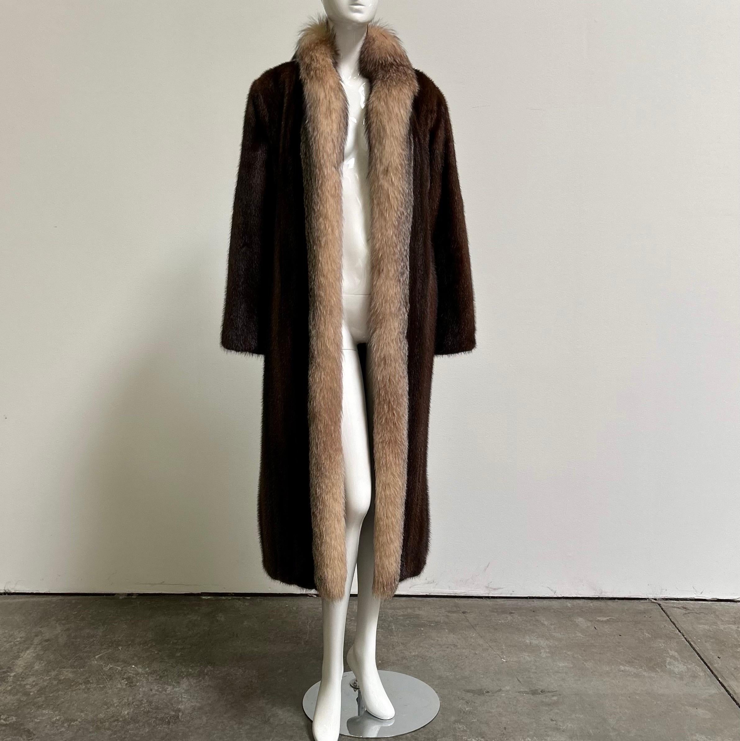 Vintage Crystal Fox + Mink Fur Full Length Coat For Sale 4