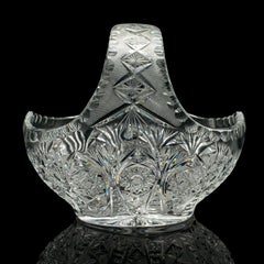 Vintage Crystal Fruit Trug, English, Cut Glass, Decorative Basket, Mid Century