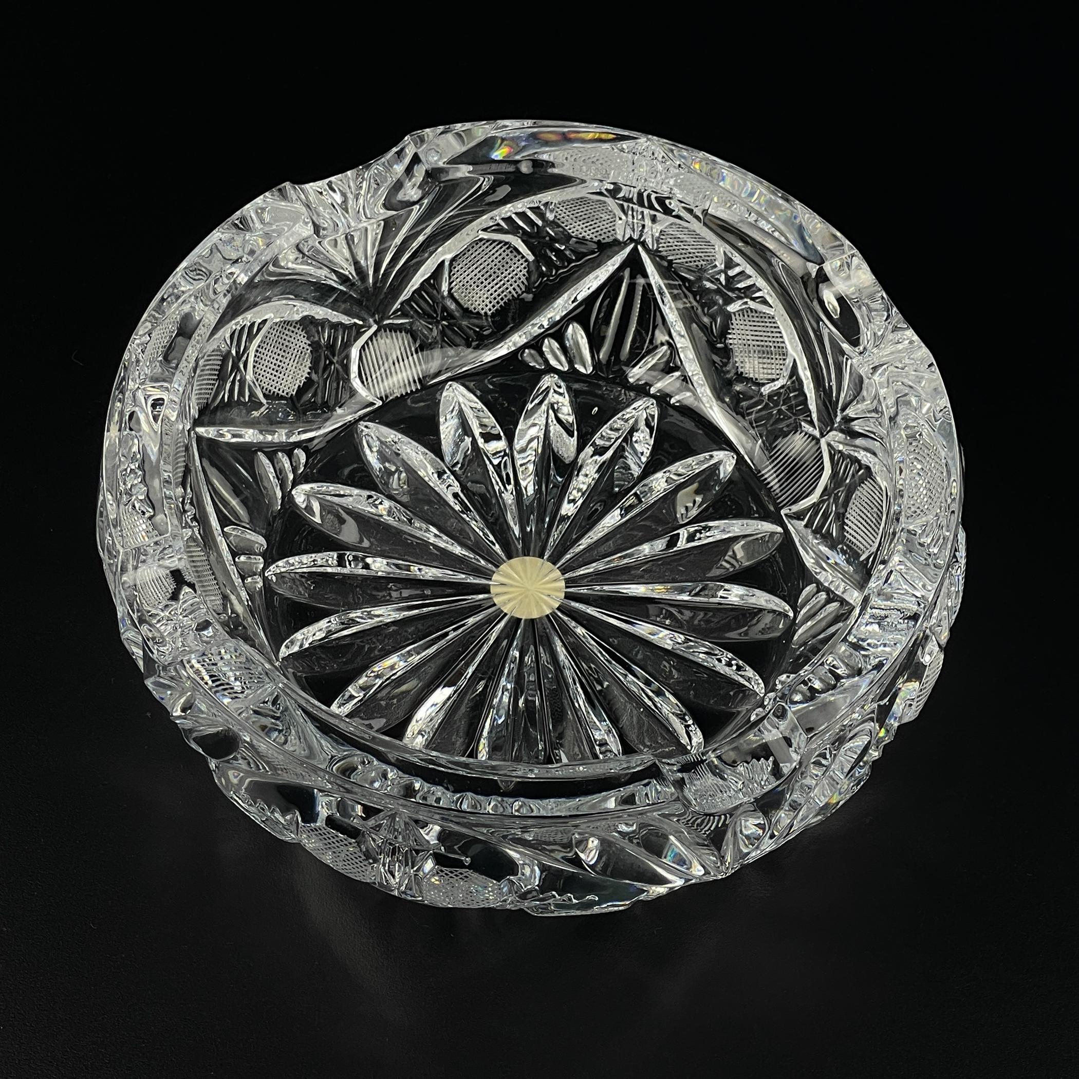 Vintage crystal glass ashtray by Zajecar, Yugoslavia, 1970s 3