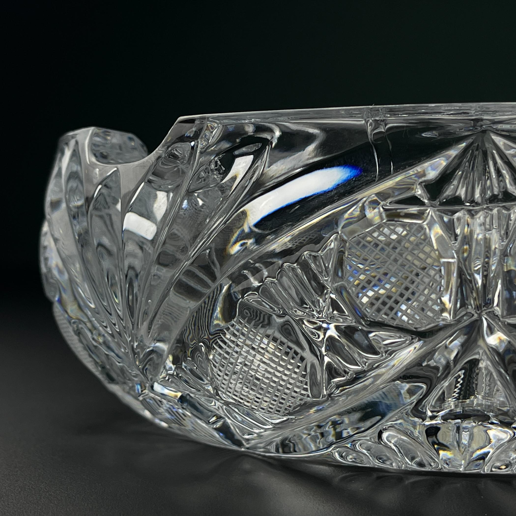 Vintage crystal glass ashtray by Zajecar, Yugoslavia, 1970s 7