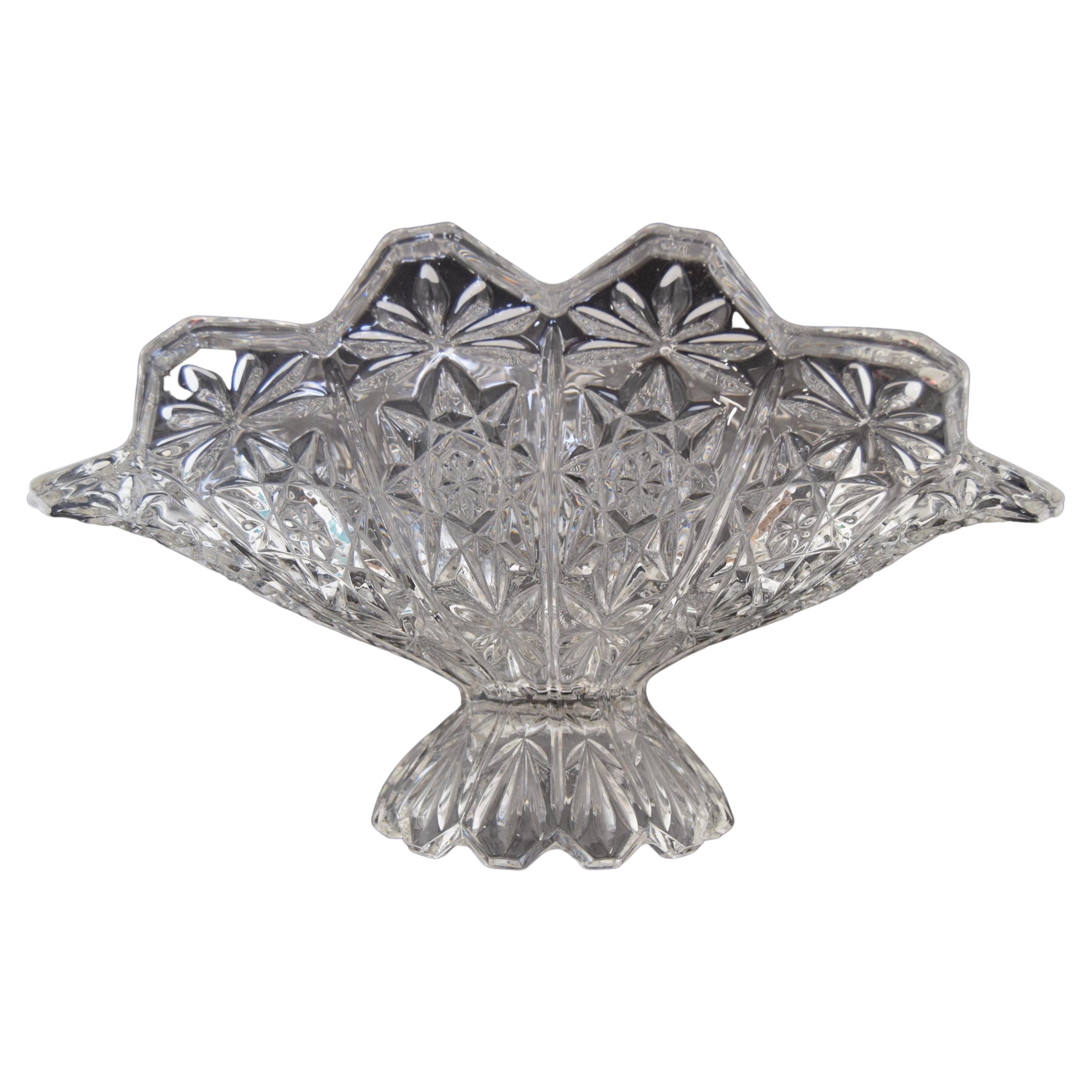 Vintage Crystal Glass Bowl, Glasswork Novy Bor, 1950's.