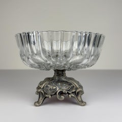 Vintage Kristallglasschale mit Metallsockel von Fadalti, Italien 1960er Jahre