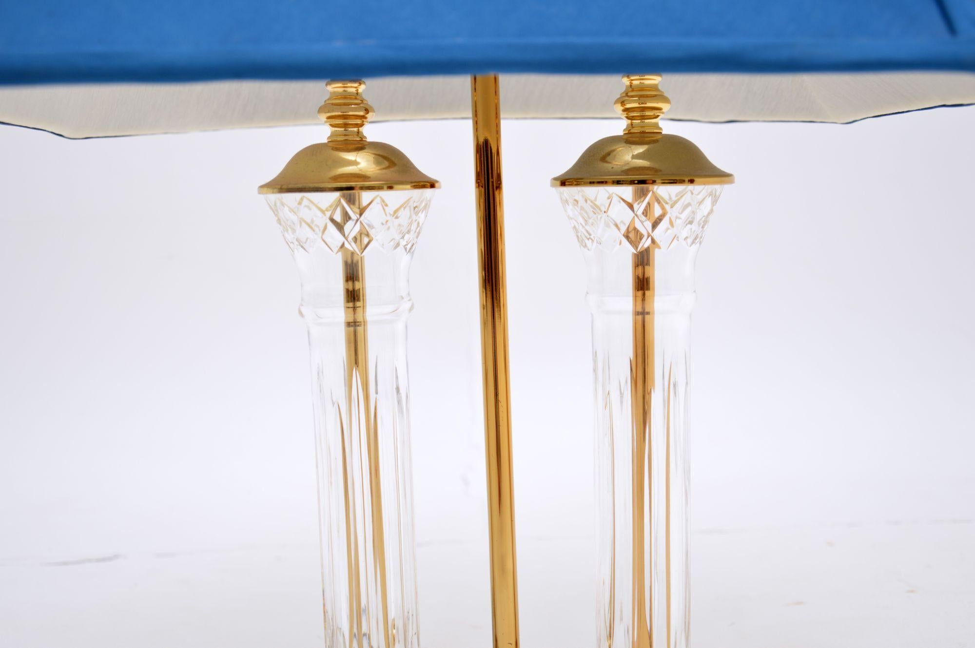 Vintage Crystal Glass & Brass Table Lamp 3