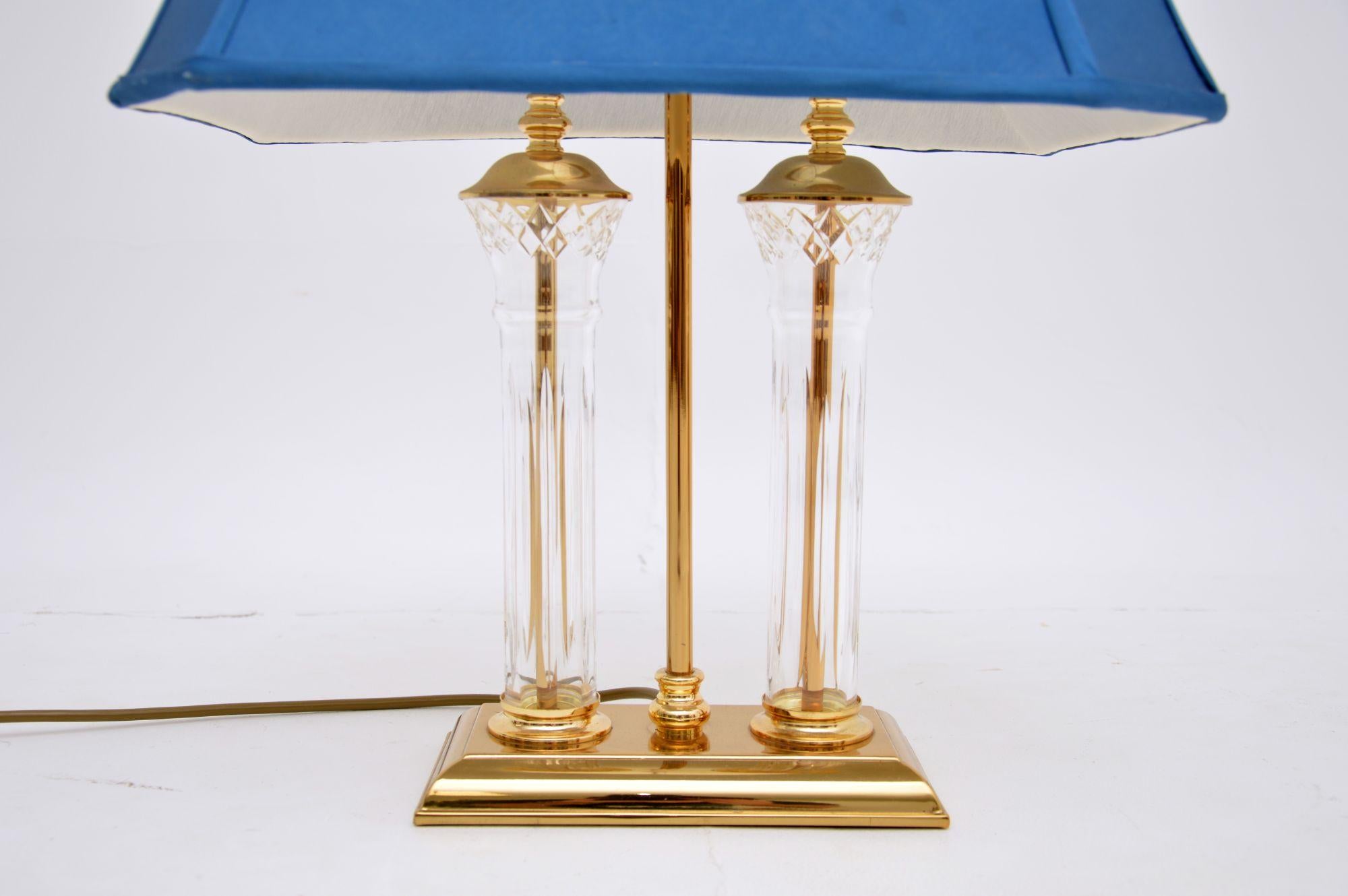 Vintage Crystal Glass & Brass Table Lamp 2