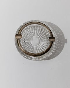 Vintage Crystal Glass Silver Plated Rim Ashtray with Textured Design, 1920s