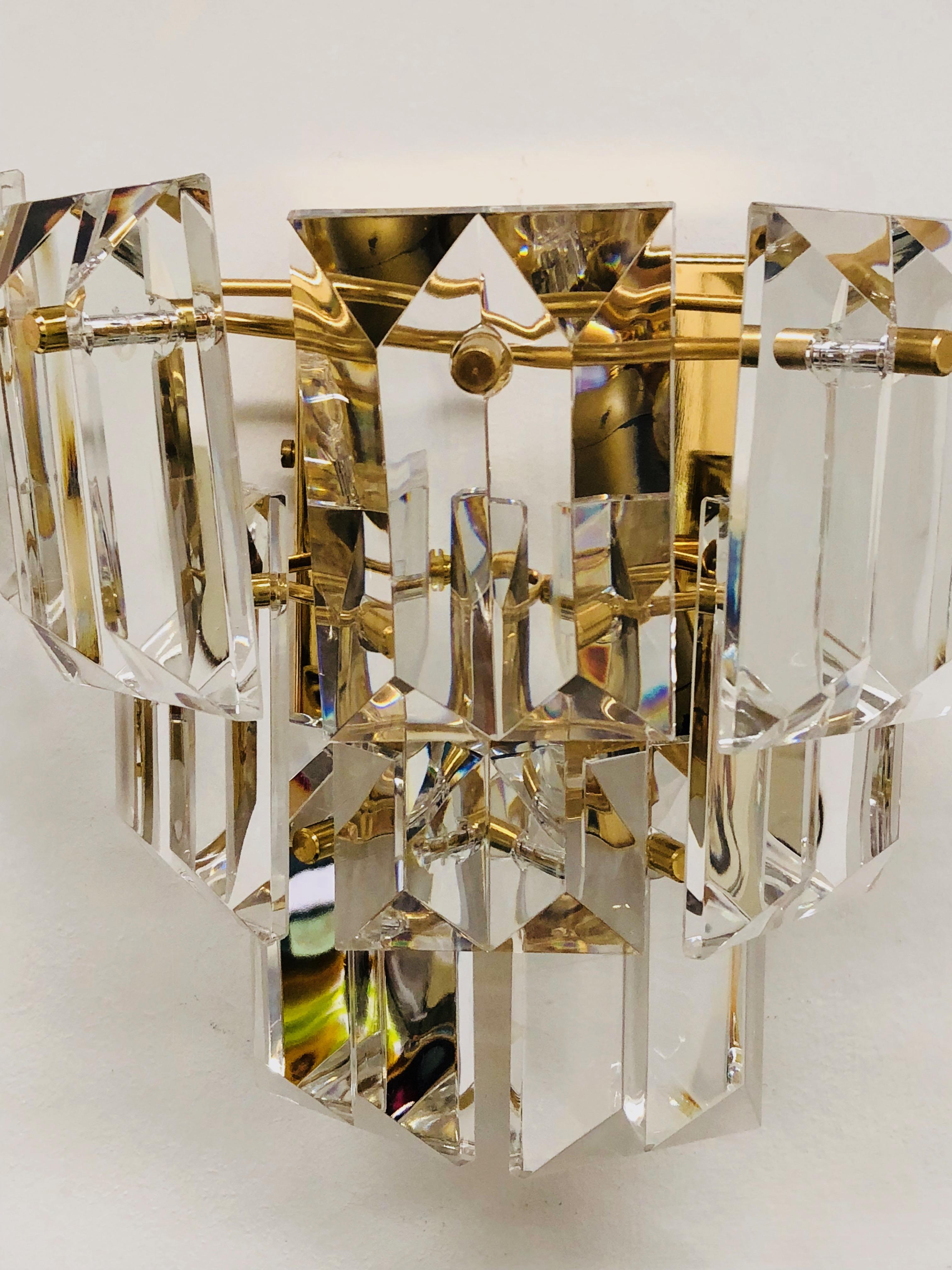Vintage Crystal Glass Wall Fixture Light Gold-Plated Sconce Kinkeldey, Germany 4