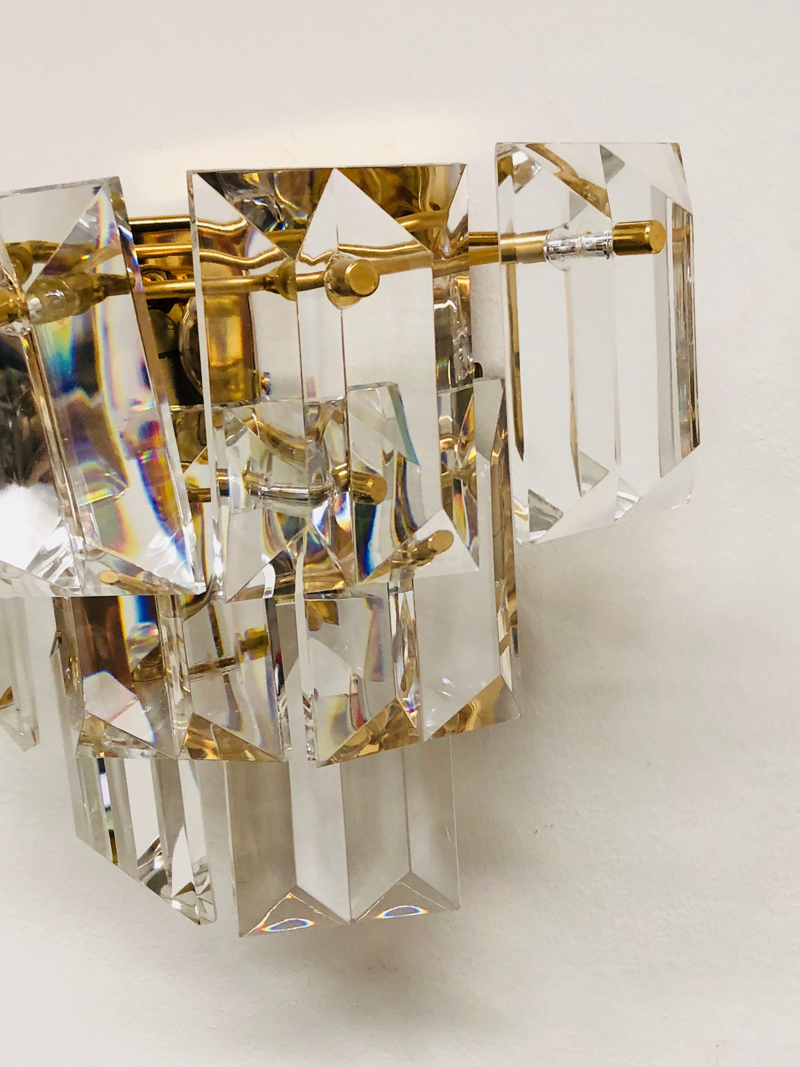 Vintage Crystal Glass Wall Fixture Light Gold-Plated Sconce Kinkeldey, Germany 5
