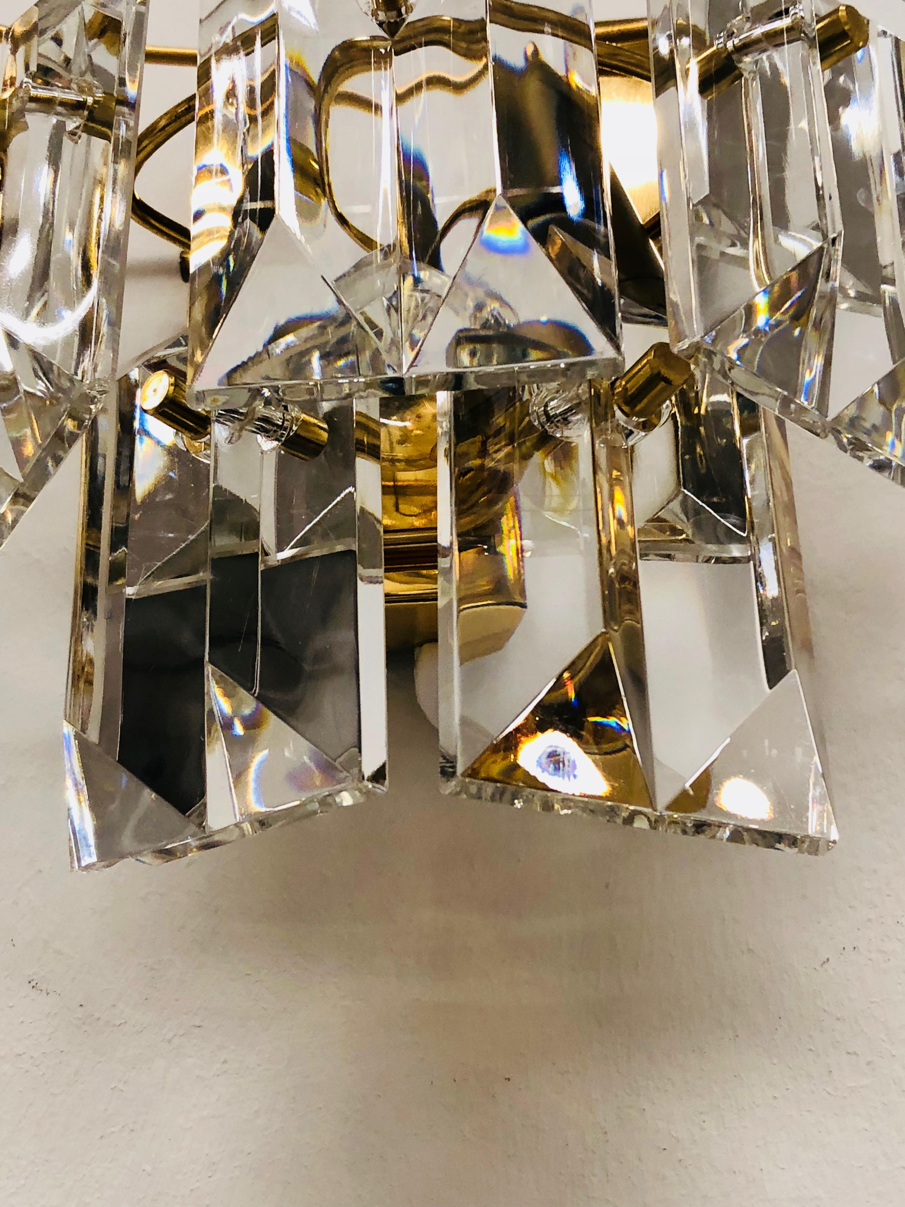 Vintage Crystal Glass Wall Fixture Light Gold-Plated Sconce Kinkeldey, Germany 6