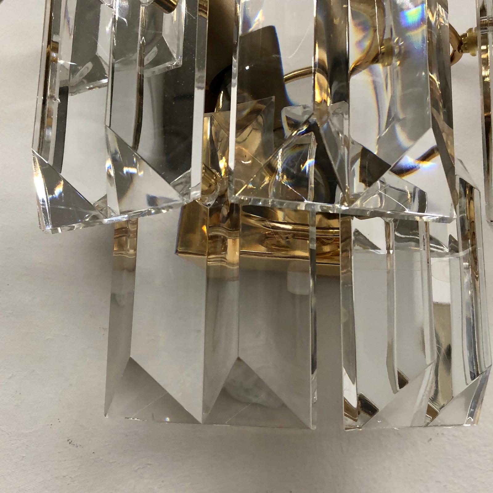 Vintage Crystal Glass Wall Fixture Light Gold-Plated Sconce Kinkeldey, Germany 8