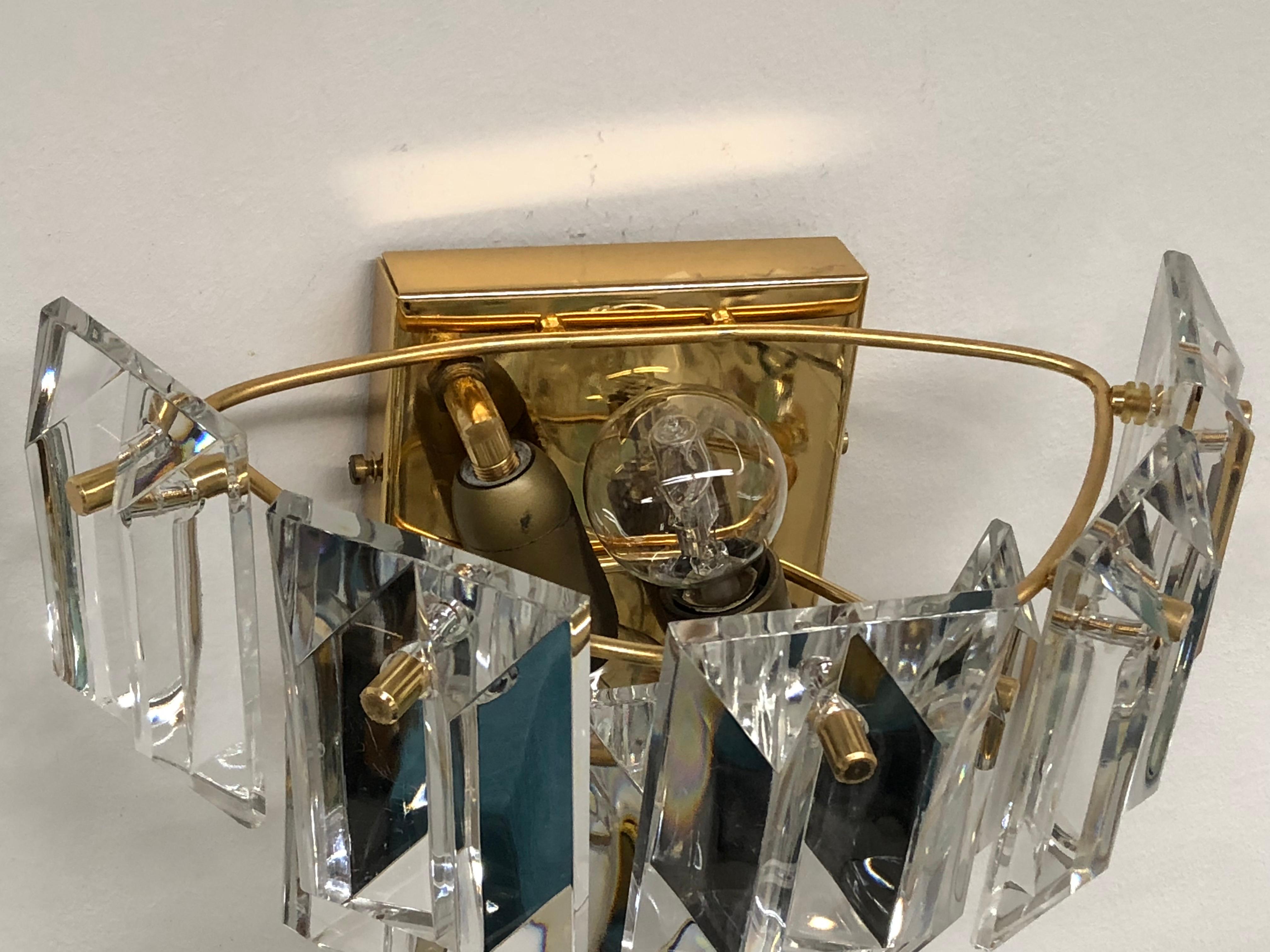 Vintage Crystal Glass Wall Fixture Light Gold-Plated Sconce Kinkeldey, Germany In Good Condition In Nuernberg, DE
