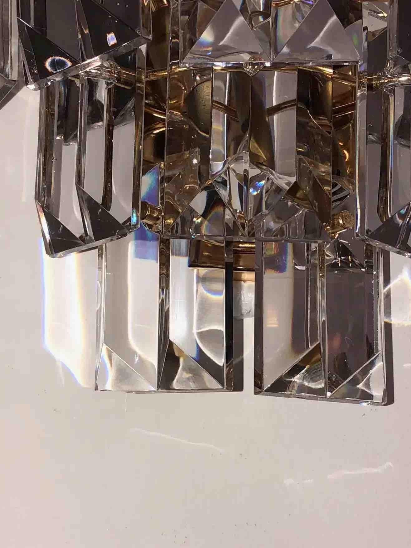 Late 20th Century Vintage Crystal Glass Wall Fixture Light Gold-Plated Sconce Kinkeldey, Germany