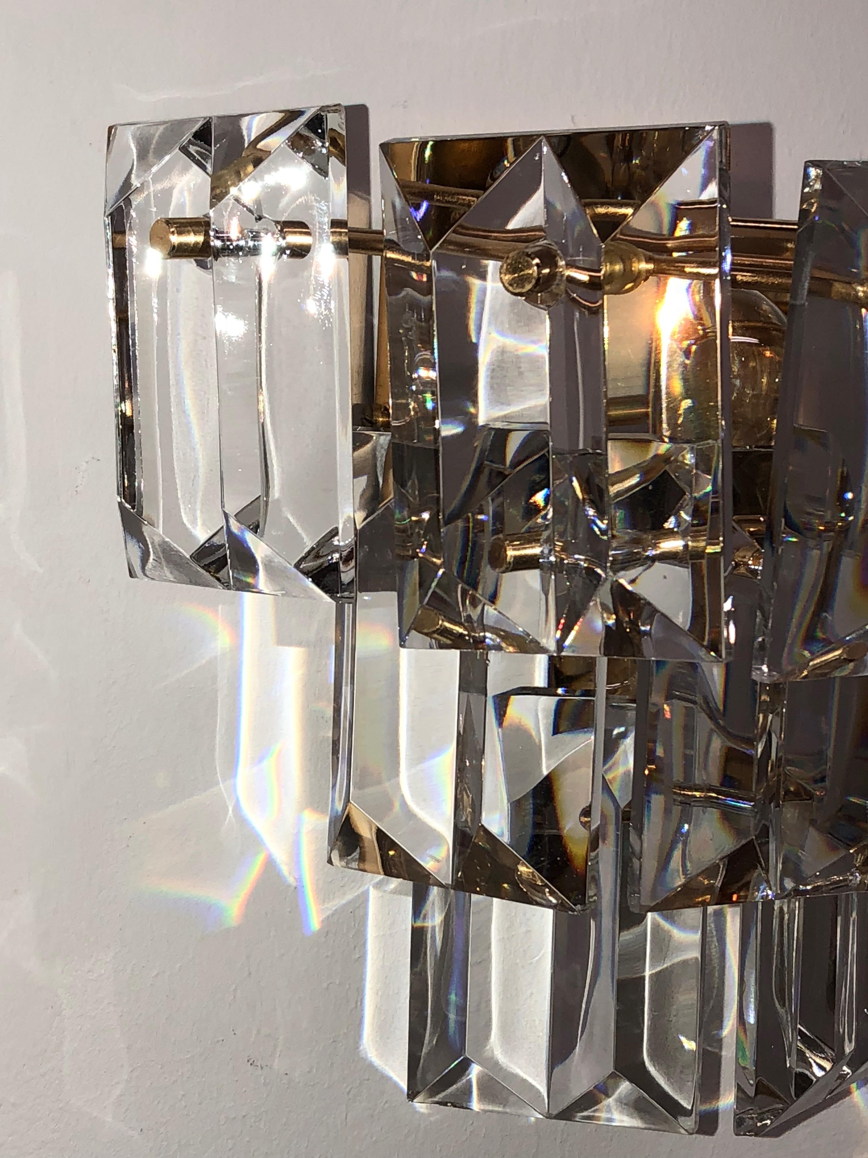 Metal Vintage Crystal Glass Wall Fixture Light Gold-Plated Sconce Kinkeldey, Germany