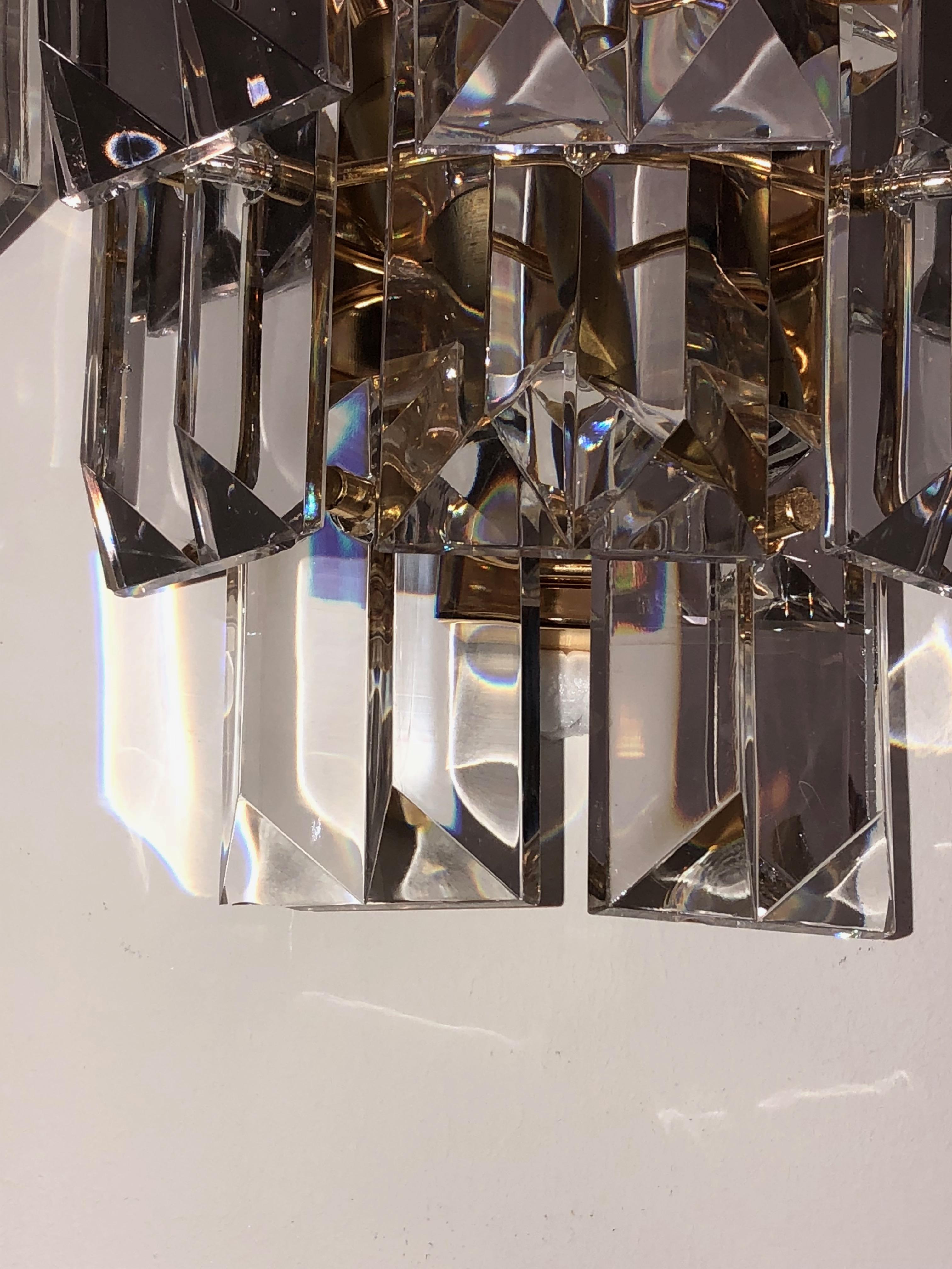 Vintage Crystal Glass Wall Fixture Light Gold-Plated Sconce Kinkeldey, Germany 2