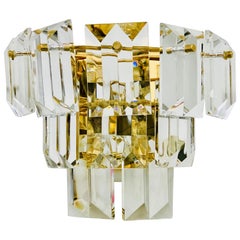 Vintage Crystal Glass Wall Fixture Light Gold-Plated Sconce Kinkeldey, Germany