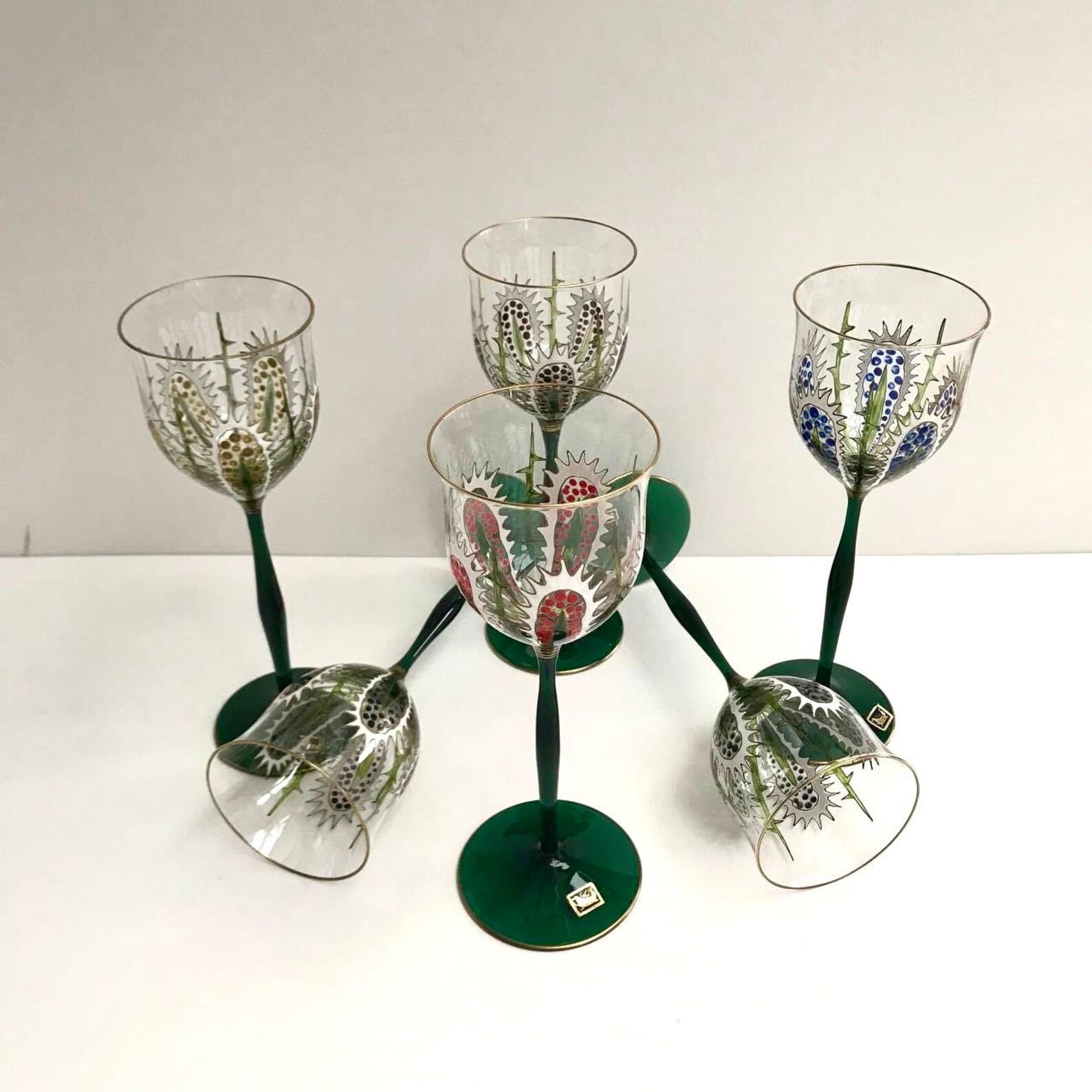 Hand-Crafted Vintage Crystal Glasses Gluskunst Hirtreiter Rare Set of 6 Glasses, 1980s For Sale