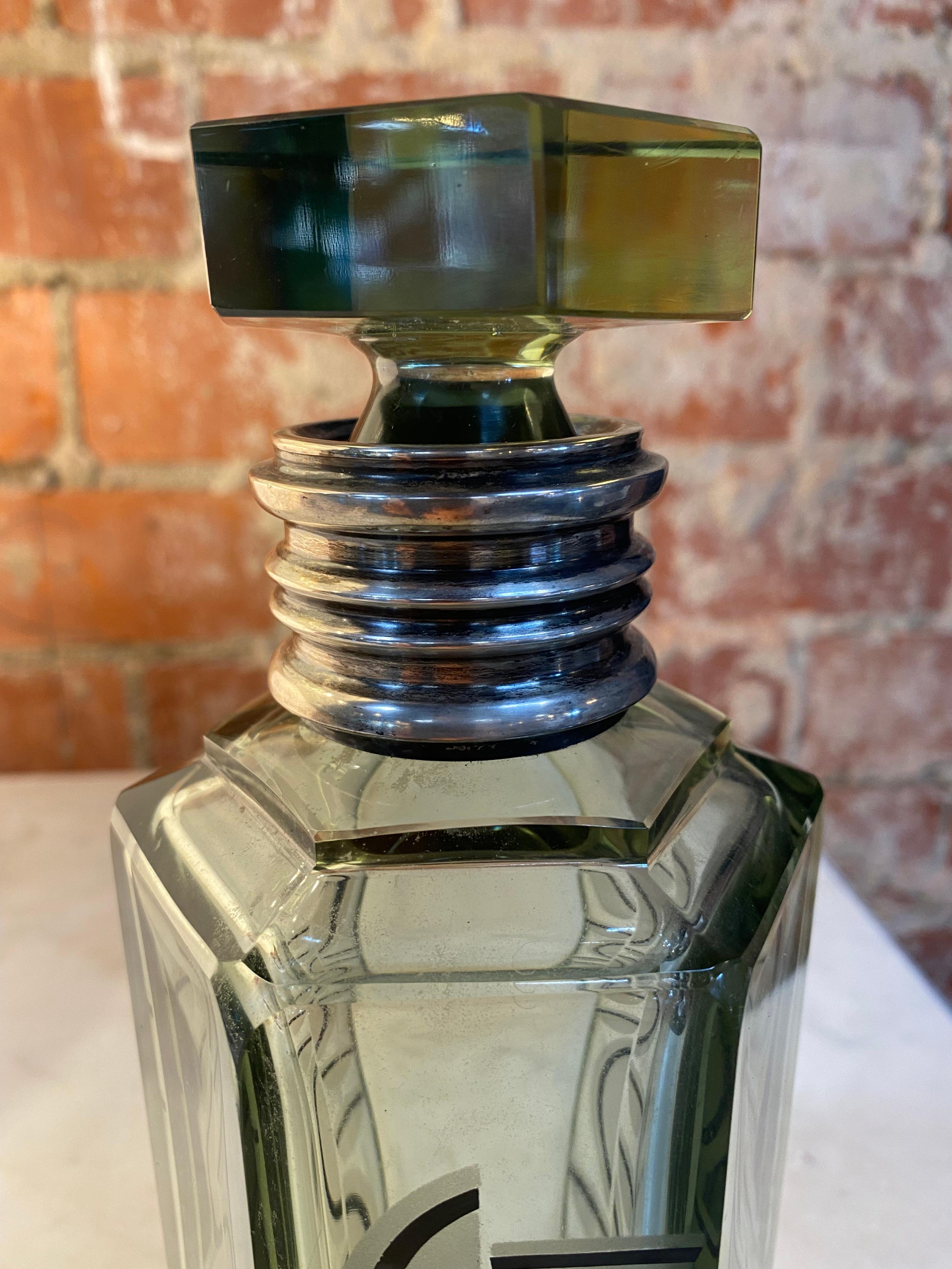 Botella Gris Cristal Vintage Italia 1950 Moderno de mediados de siglo en venta